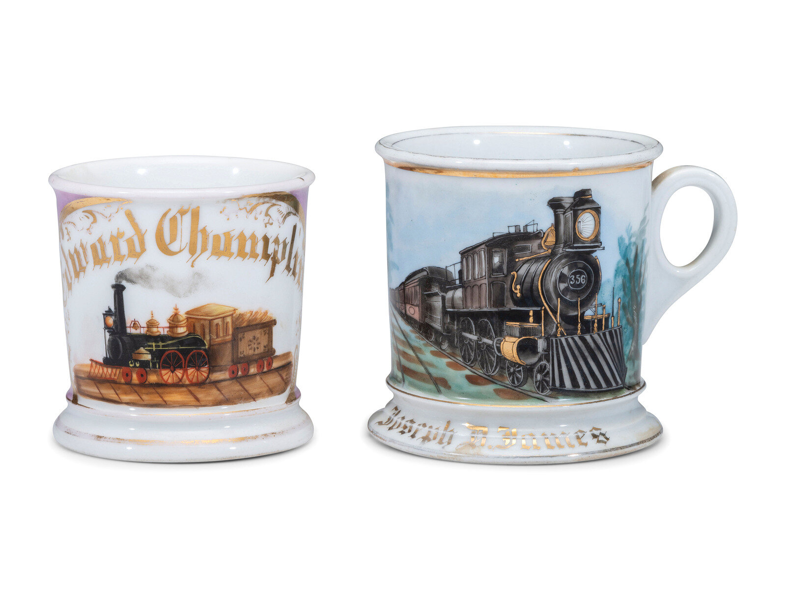 Appraisal: Two Railroad Worker's Porcelain Occupational Shaving Mugs Late th Early