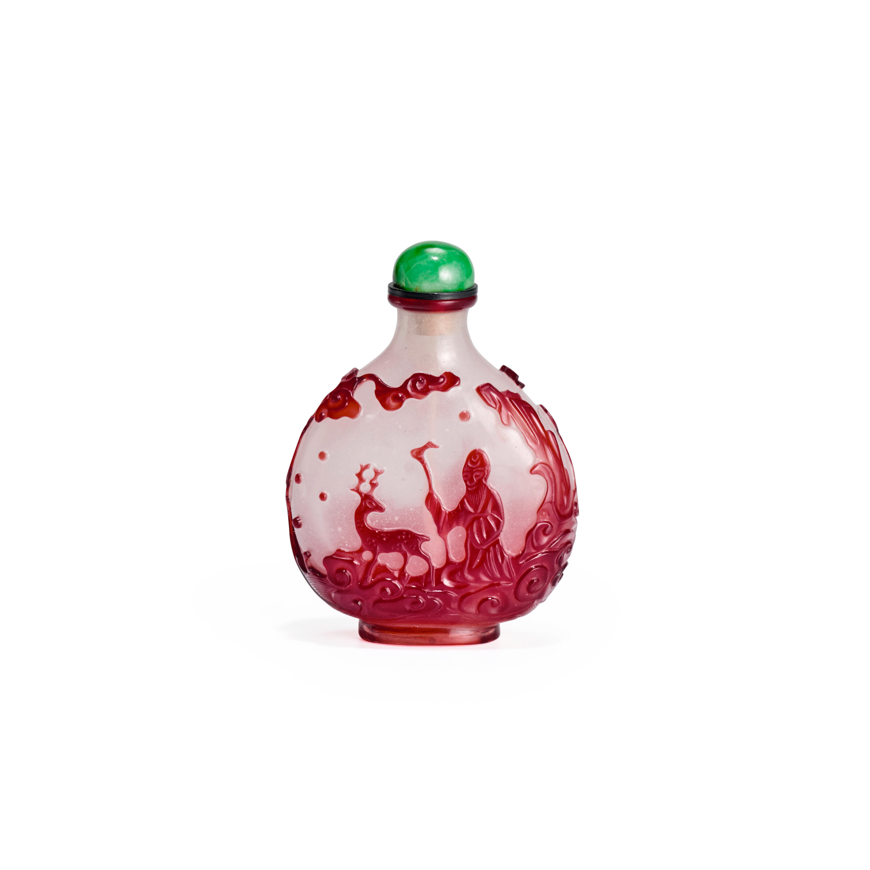 Appraisal: A RED OVERLAY ON 'SNOWFLAKE' GLASS SNUFF BOTTLE Imperial attributed