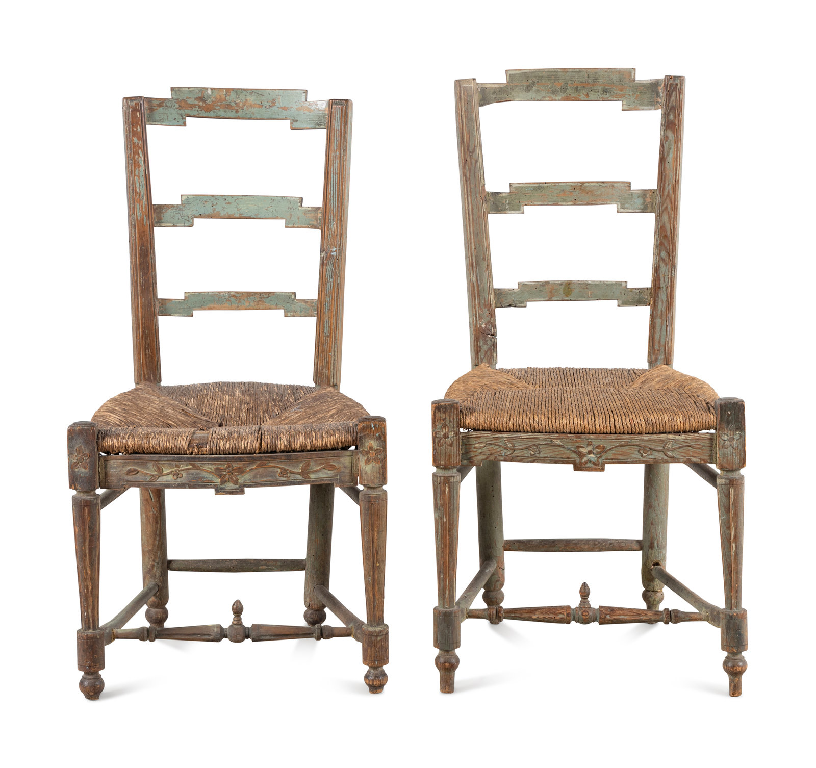 Appraisal: A Pair of French Carved and Painted Rush Seat Side