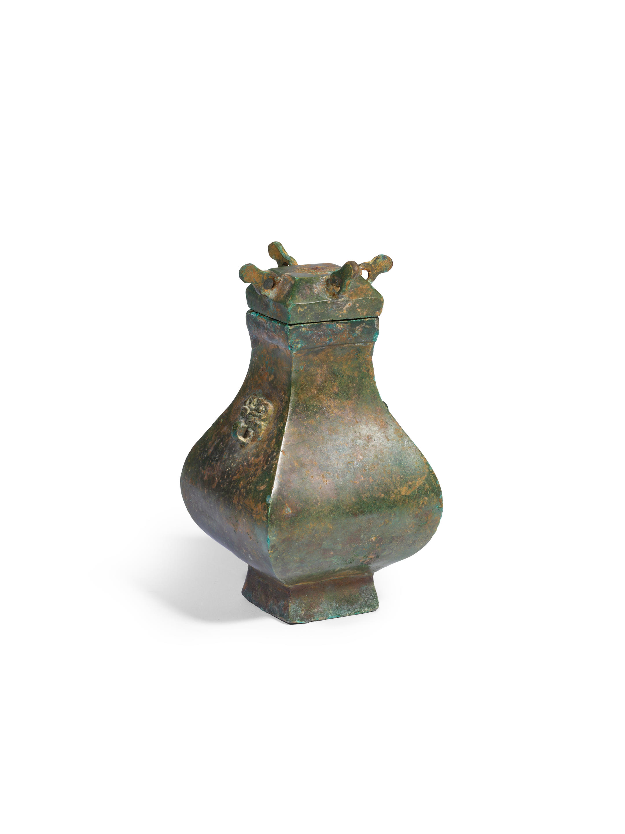 Appraisal: A SMALL ARCHAIC BRONZE WINE VESSEL AND COVER HU Western