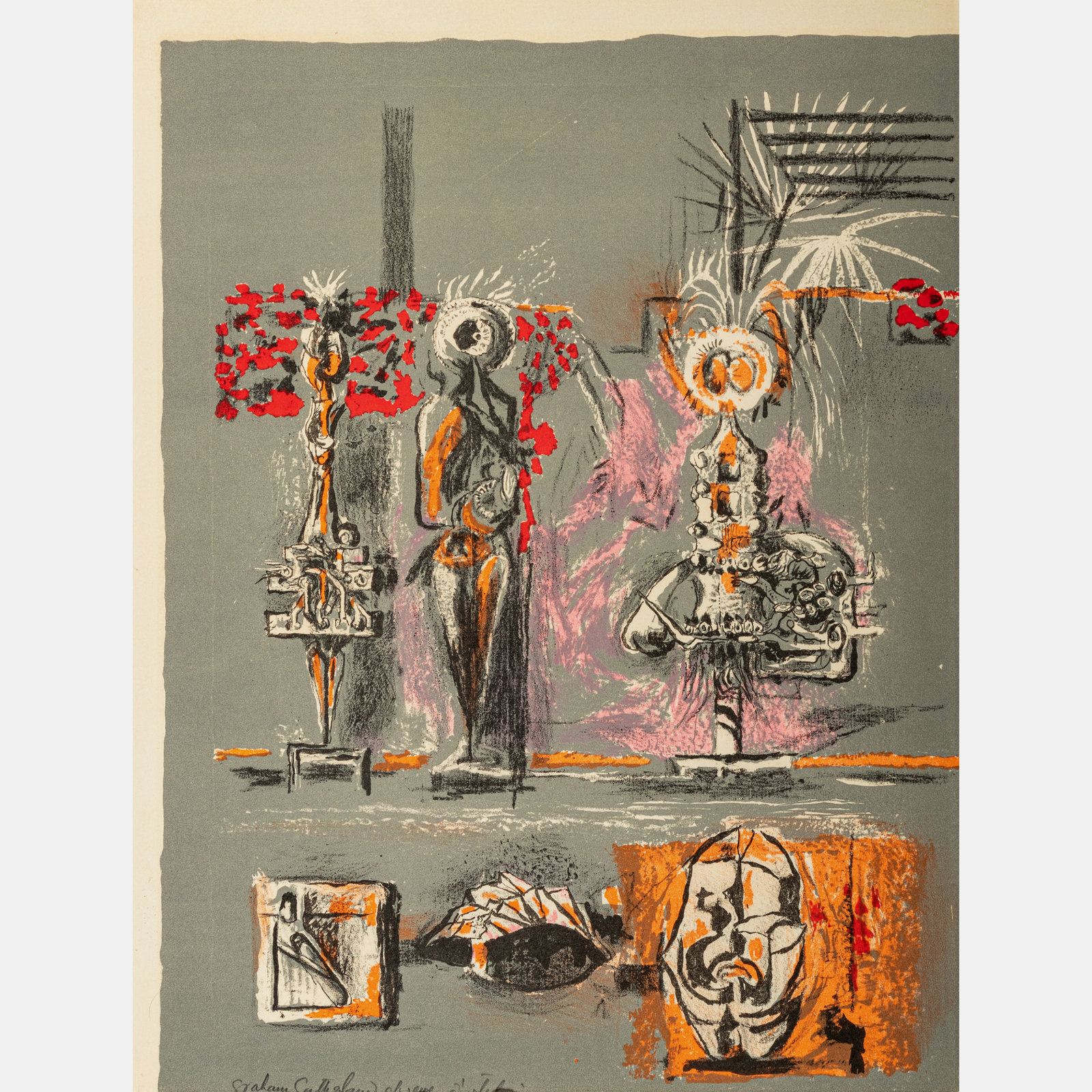 Appraisal: Graham Sutherland British - Three Figures in a Garden lithograph