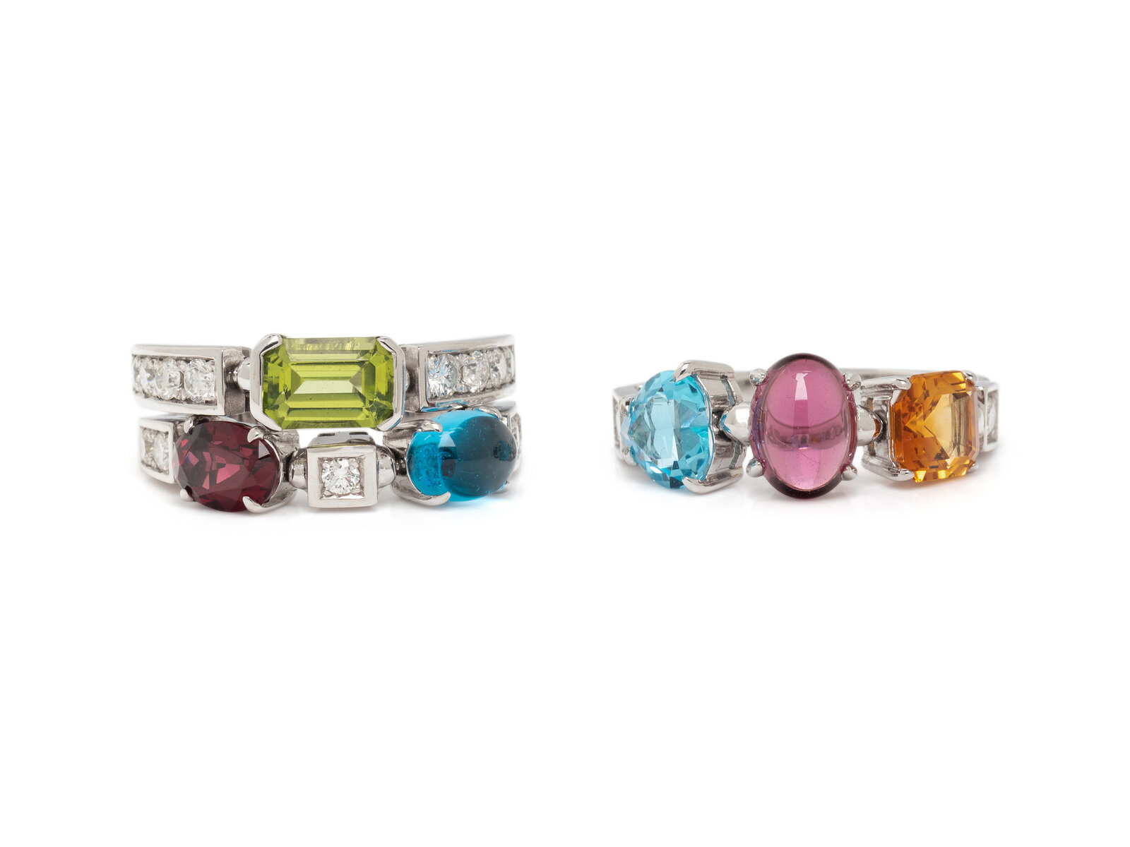 Appraisal: BULGARI COLLECTION OF MULTI-GEM AND DIAMOND 'ALLEGRA' RINGS Containing blue