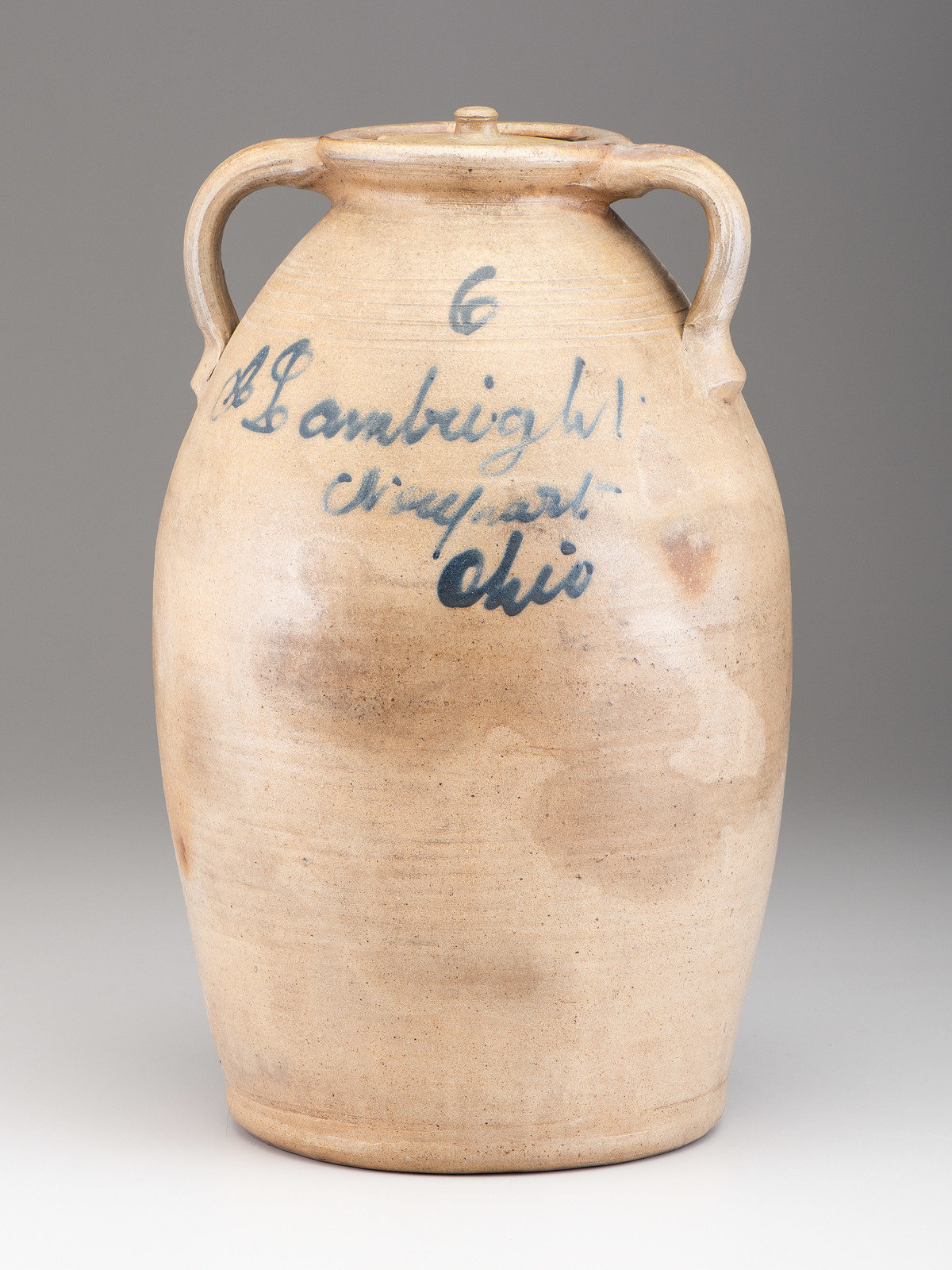 Appraisal: A Cobalt Script Decorated Six-Gallon Stoneware Jar Ohio Mid th