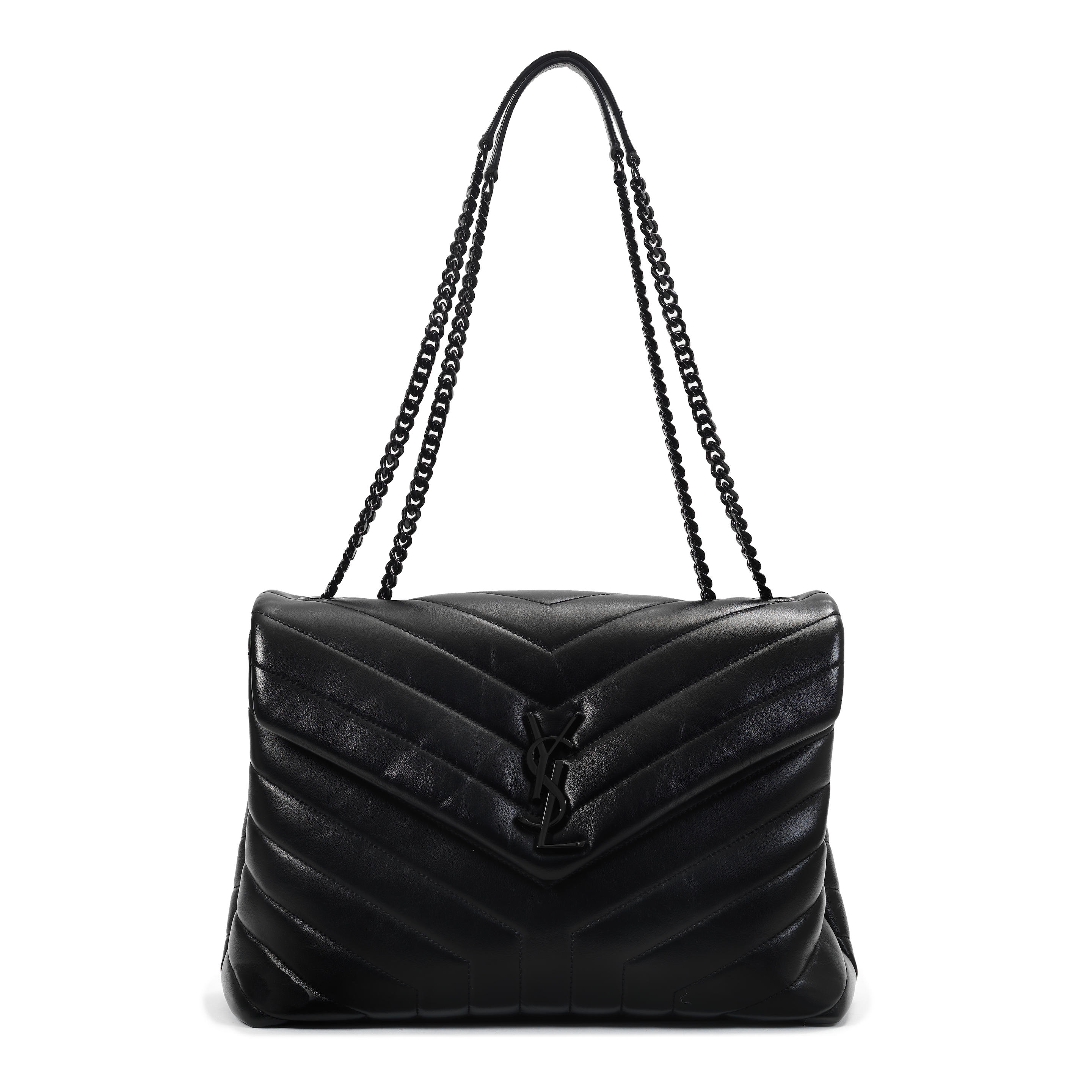 Appraisal: YVES SAINT LAURENT A BLACK LOULOU MEDIUM CHAIN SHOULDER BAG