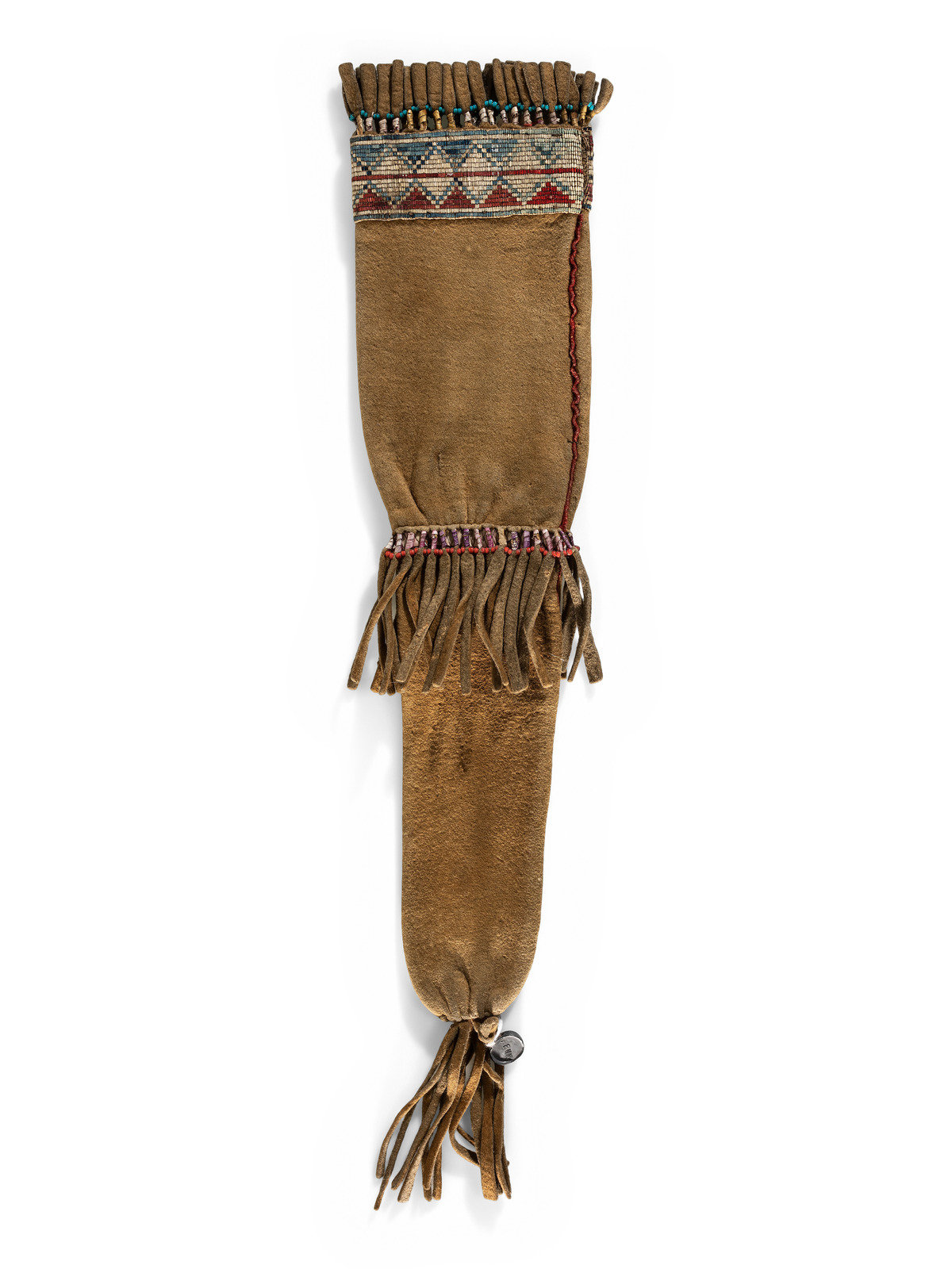 Appraisal: Northern Cree Quilled Hide Knife Sheath mid- th century thread-sewn