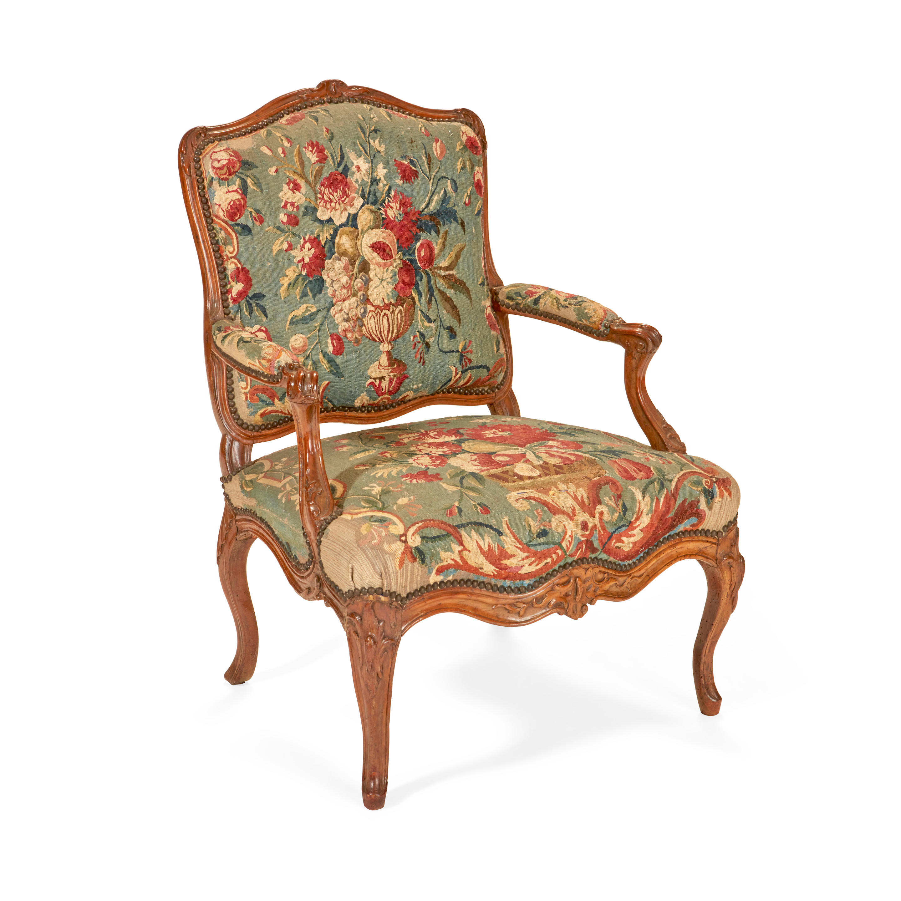 Appraisal: A LOUIS XV AUBUSSON UPHOLSTERED CARVED BEECHWOOD FAUTEUIL LA REINE