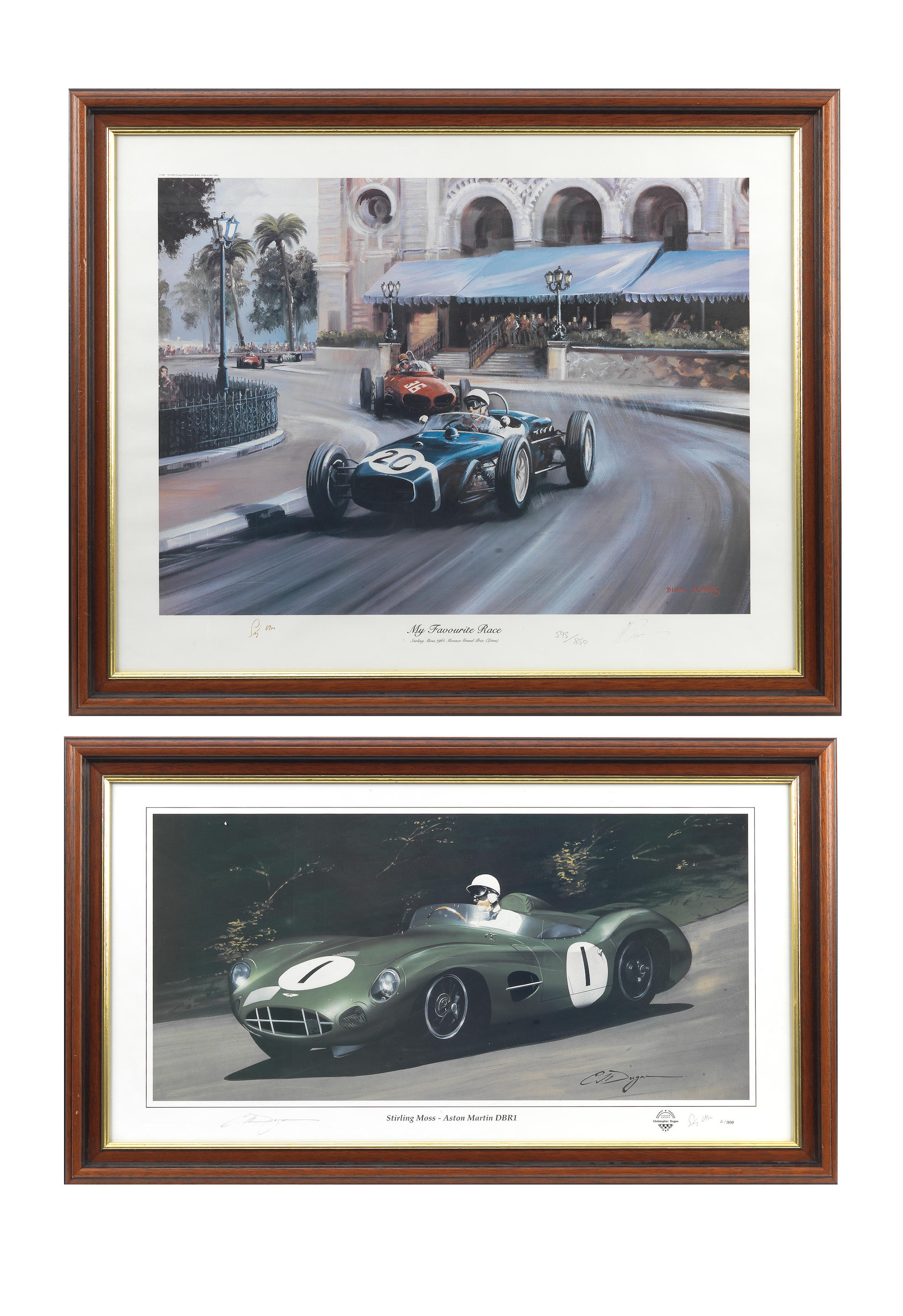 Appraisal: TWO LIMITED EDITION MOTORSPORT PRINTS SIGNED BY STIRLING MOSS comprising