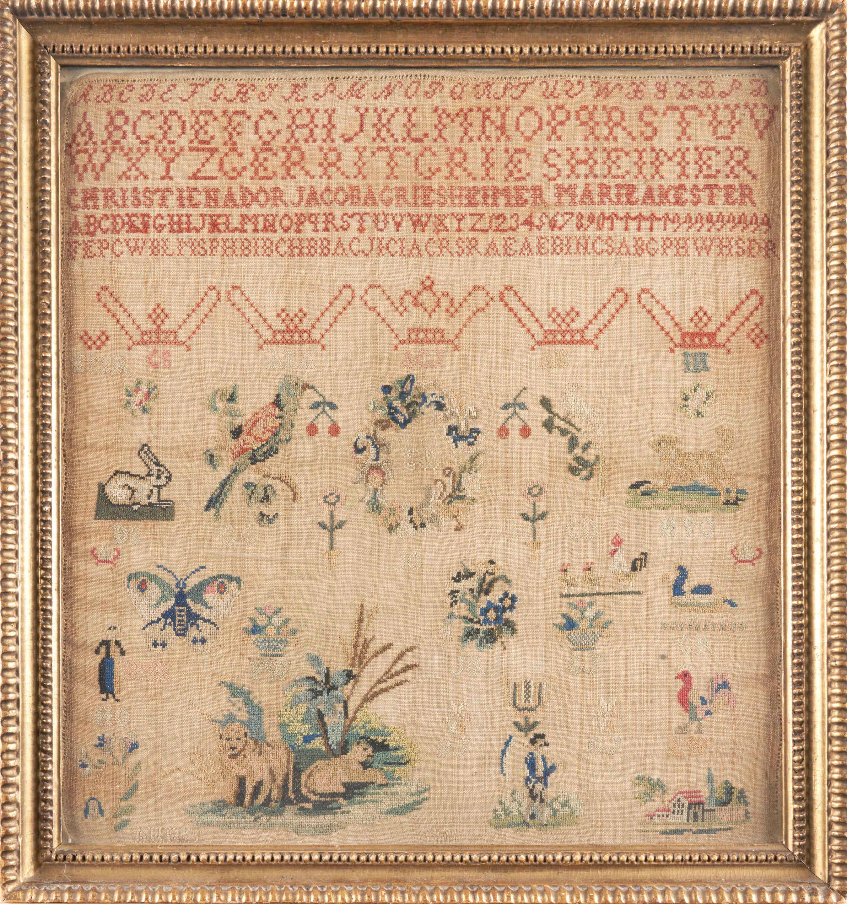 Appraisal: NEEDLEWORK SAMPLER WITH GRIESHEIMER FAMILY RECORD probably Netherlands dated Plain