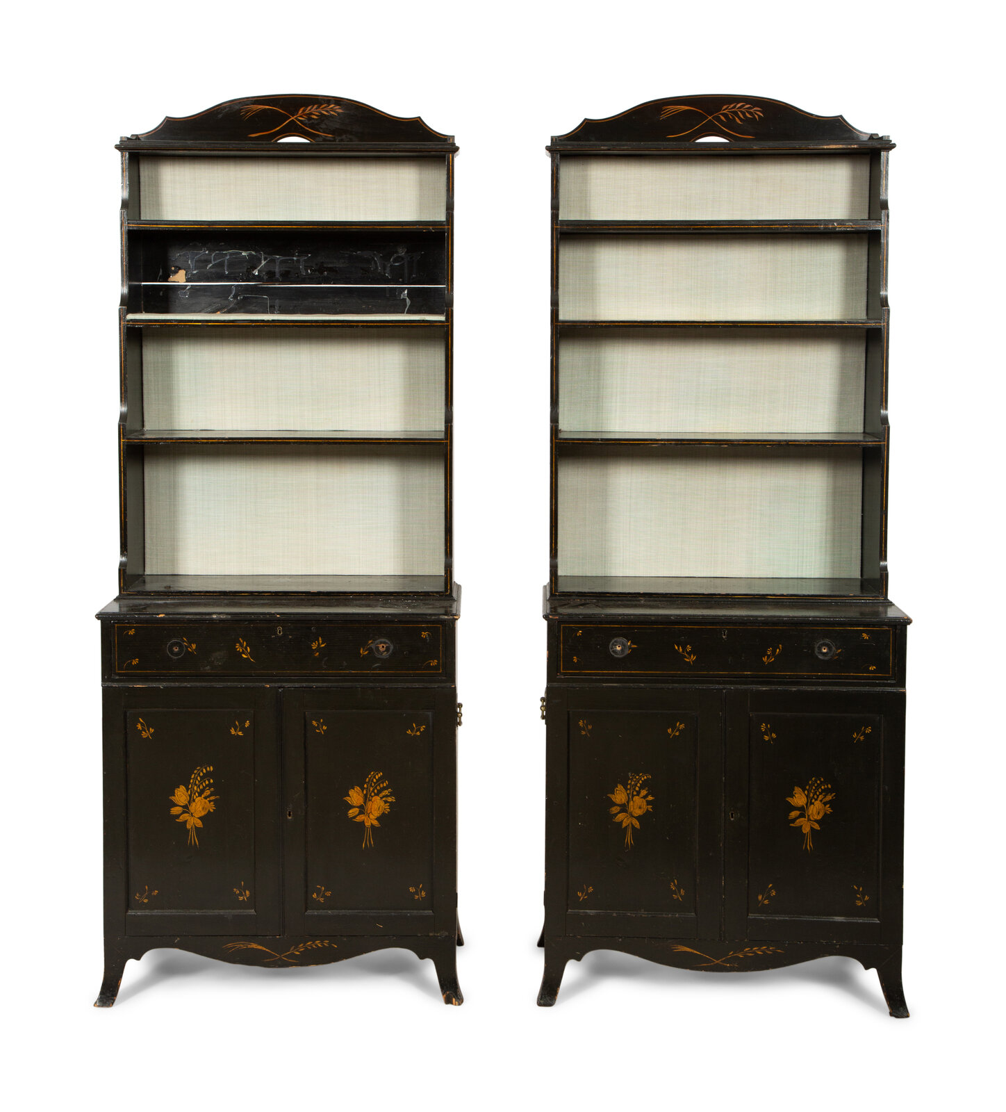 Appraisal: A Pair of English Painted Waterfall Bookcases th Century Height