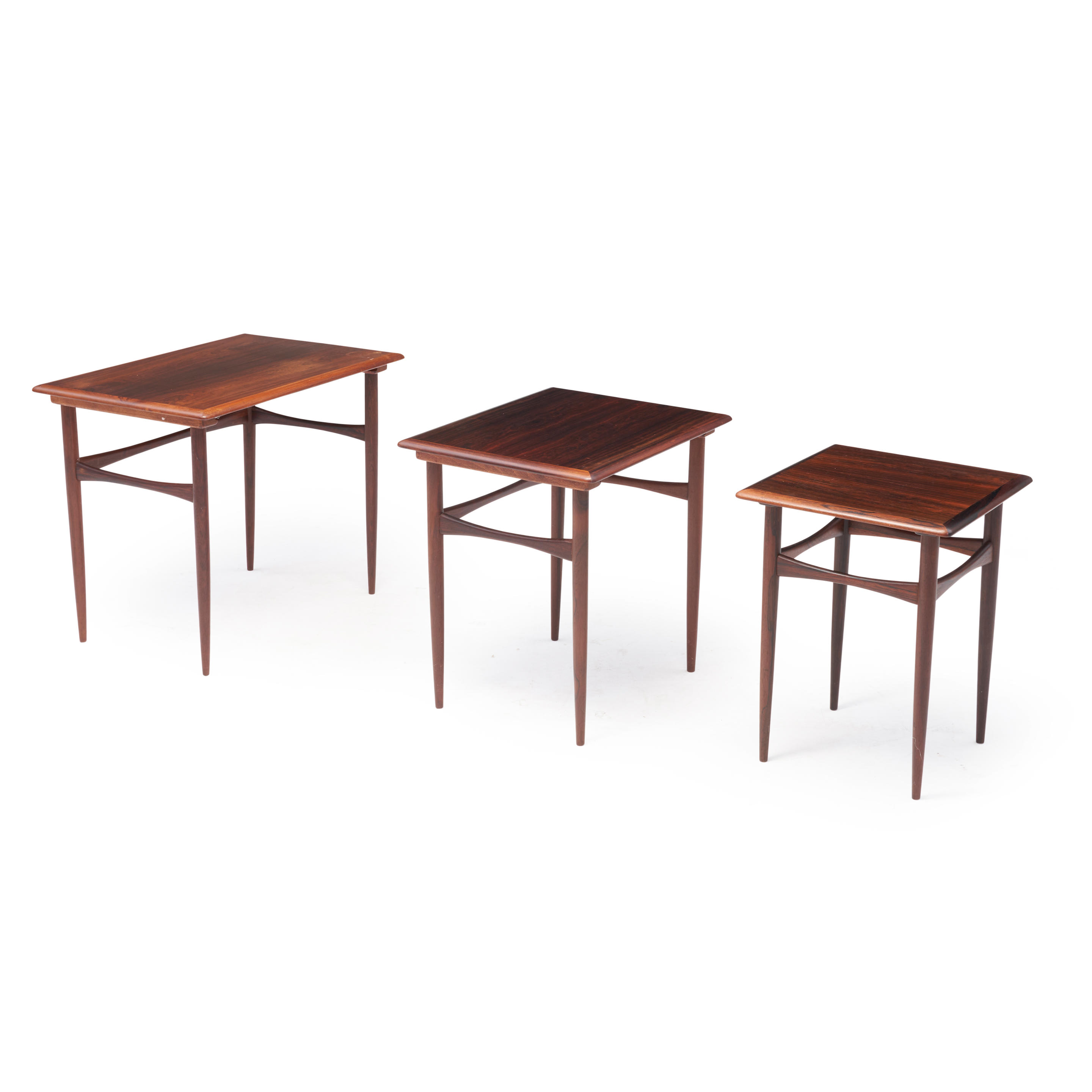 Appraisal: THREE DANISH MODERN ROSEWOOD NESTING TABLES ATTRIBUTED TO HANS WEGNER