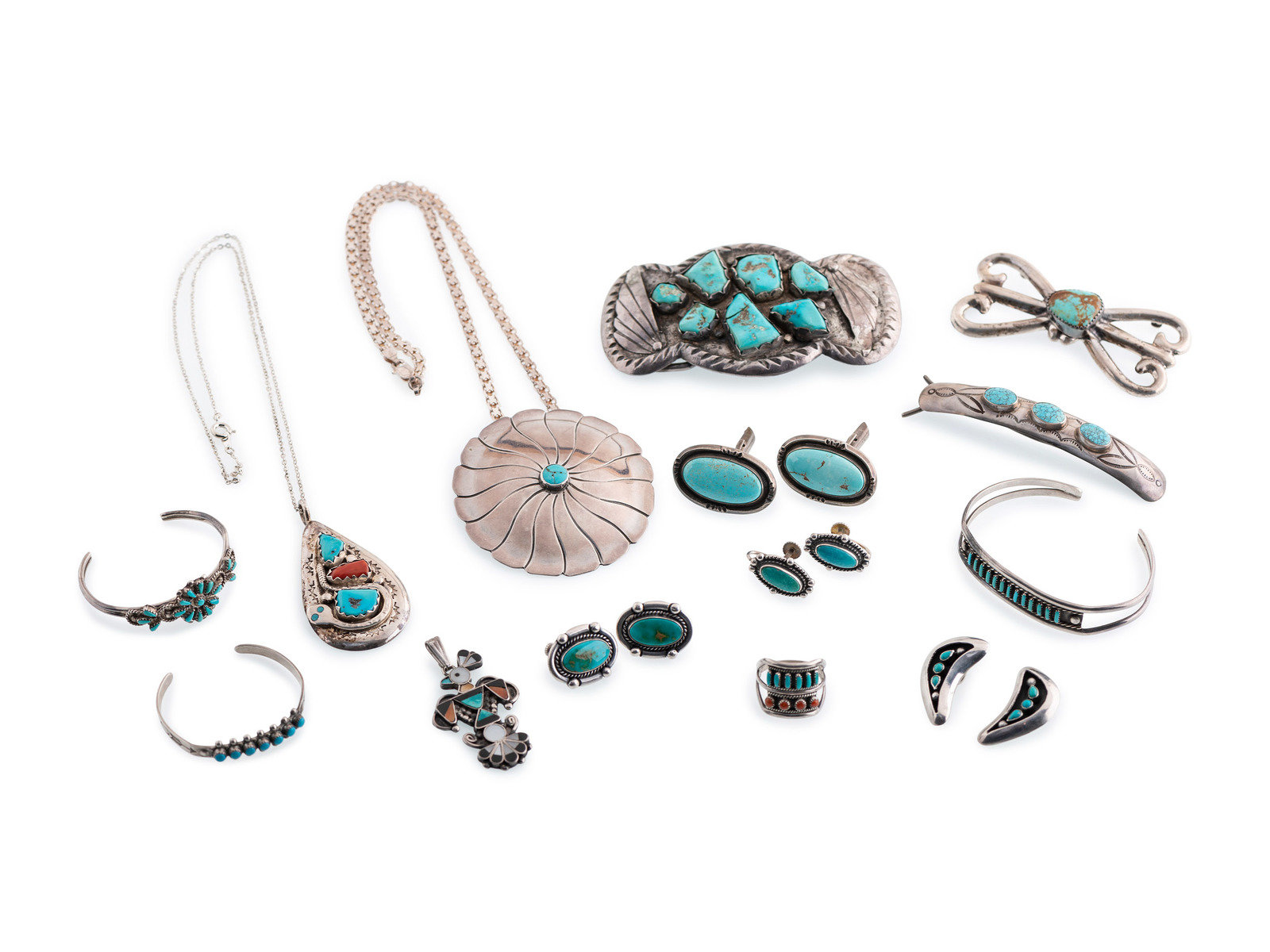 Appraisal: Navajo and Zuni Silver and Turquoise Jewelry mid - third