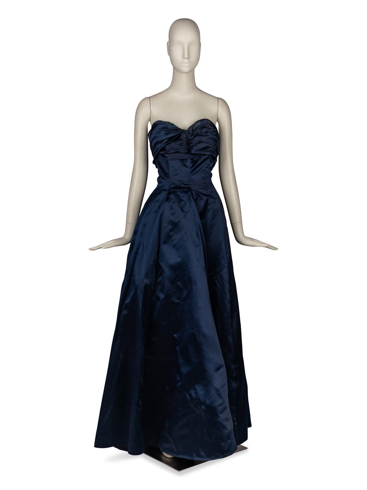 Appraisal: Antonio Castillo Satin Gown Full-length strapless gown in dark blue