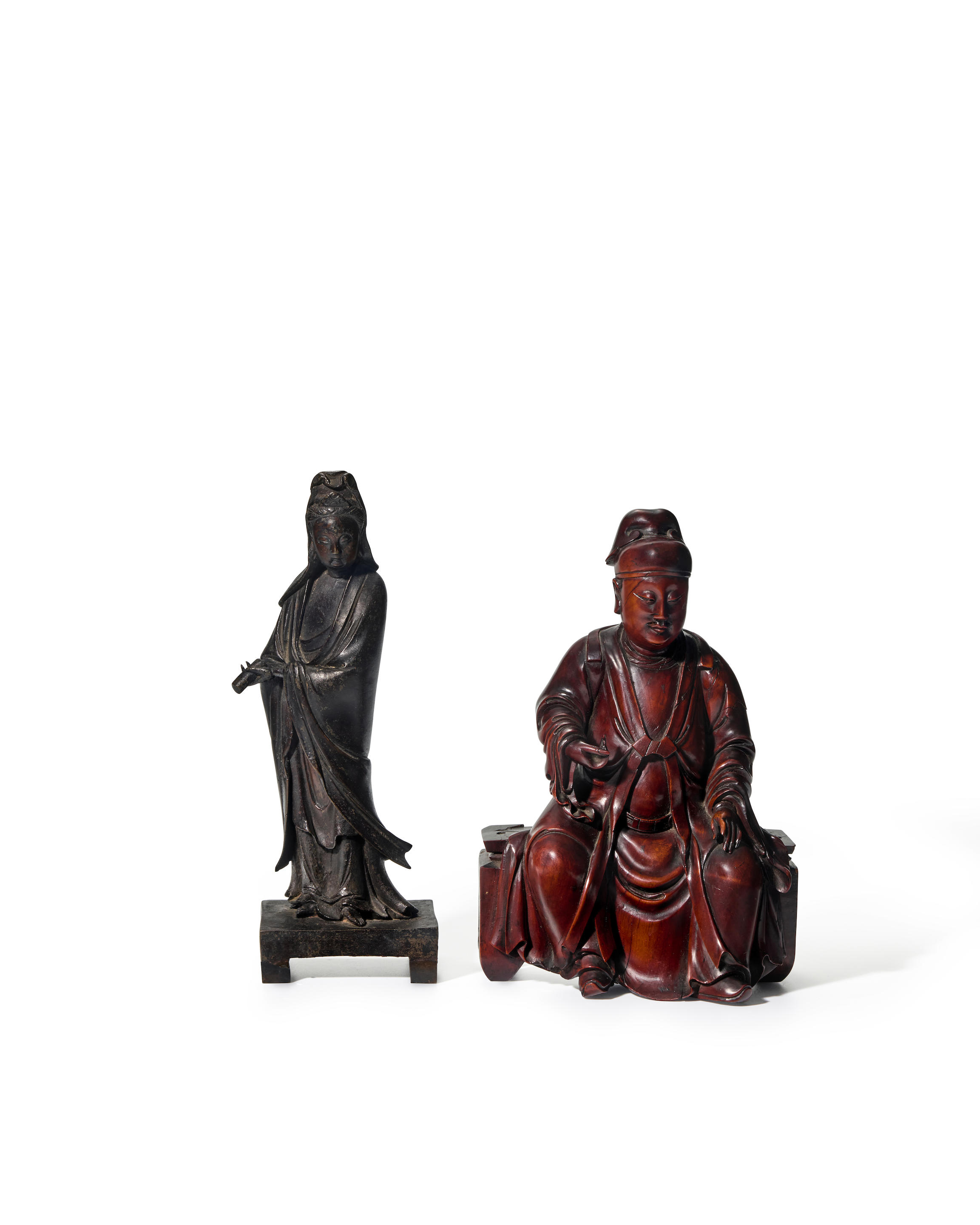 Appraisal: A SMALL ELEGANT BRONZE FIGURE OF GUANYIN TOGETHER WITH A