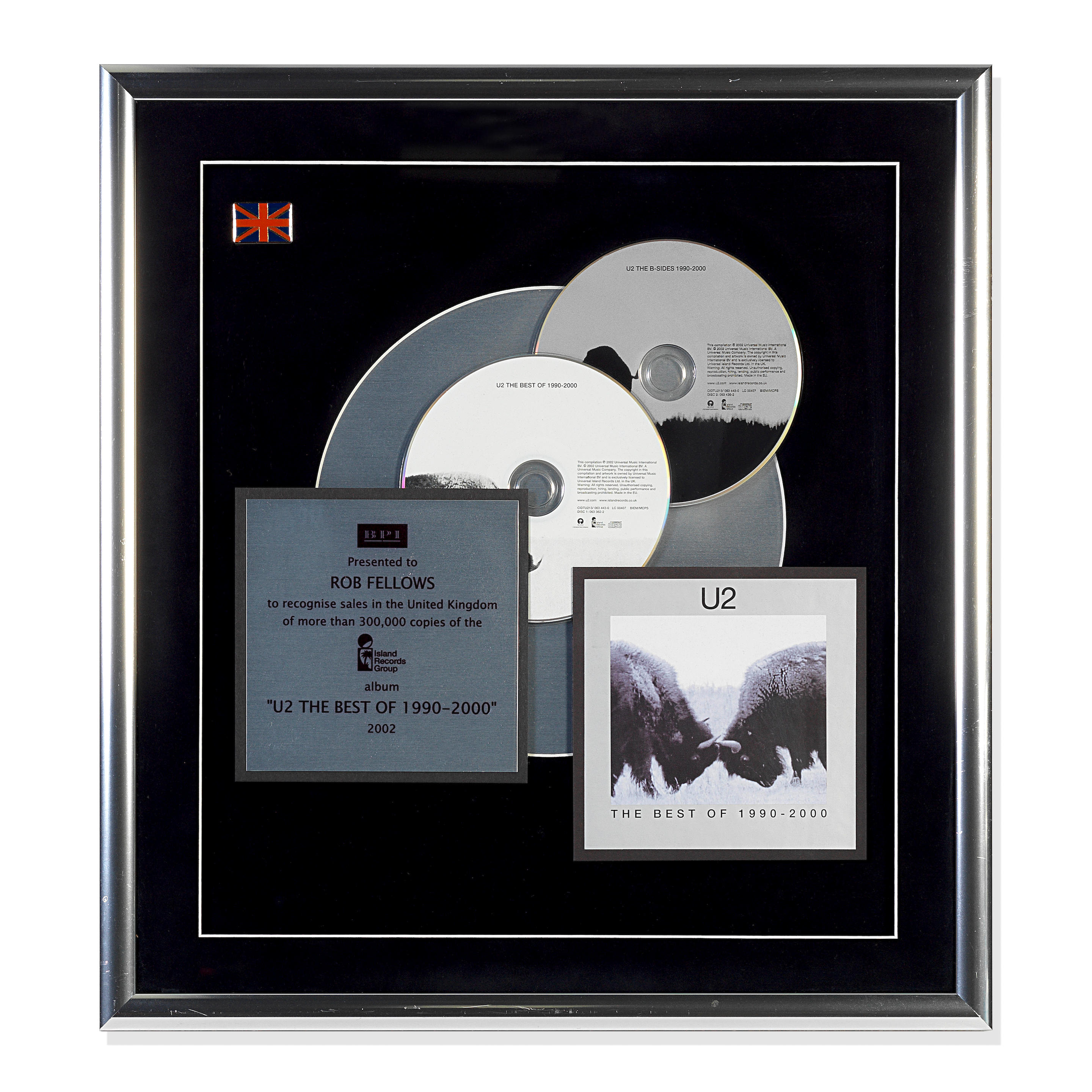 Appraisal: U A BPI 'PLATINUM' DISC AWARD FOR THE ALBUM U