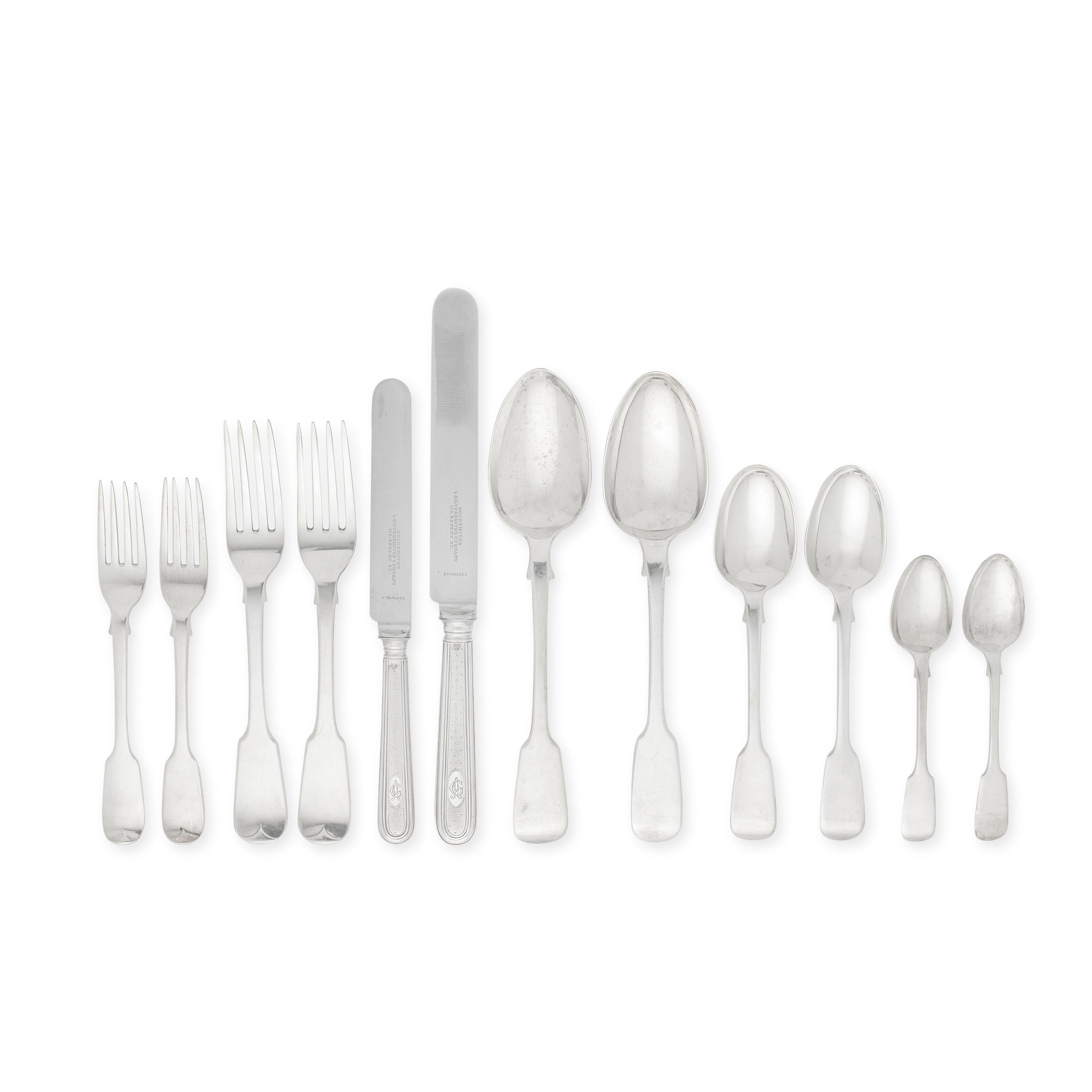 Appraisal: A COLLECTED SILVER FIDDLE PATTERN FLATWARE SERVICE IN A CANTEEN