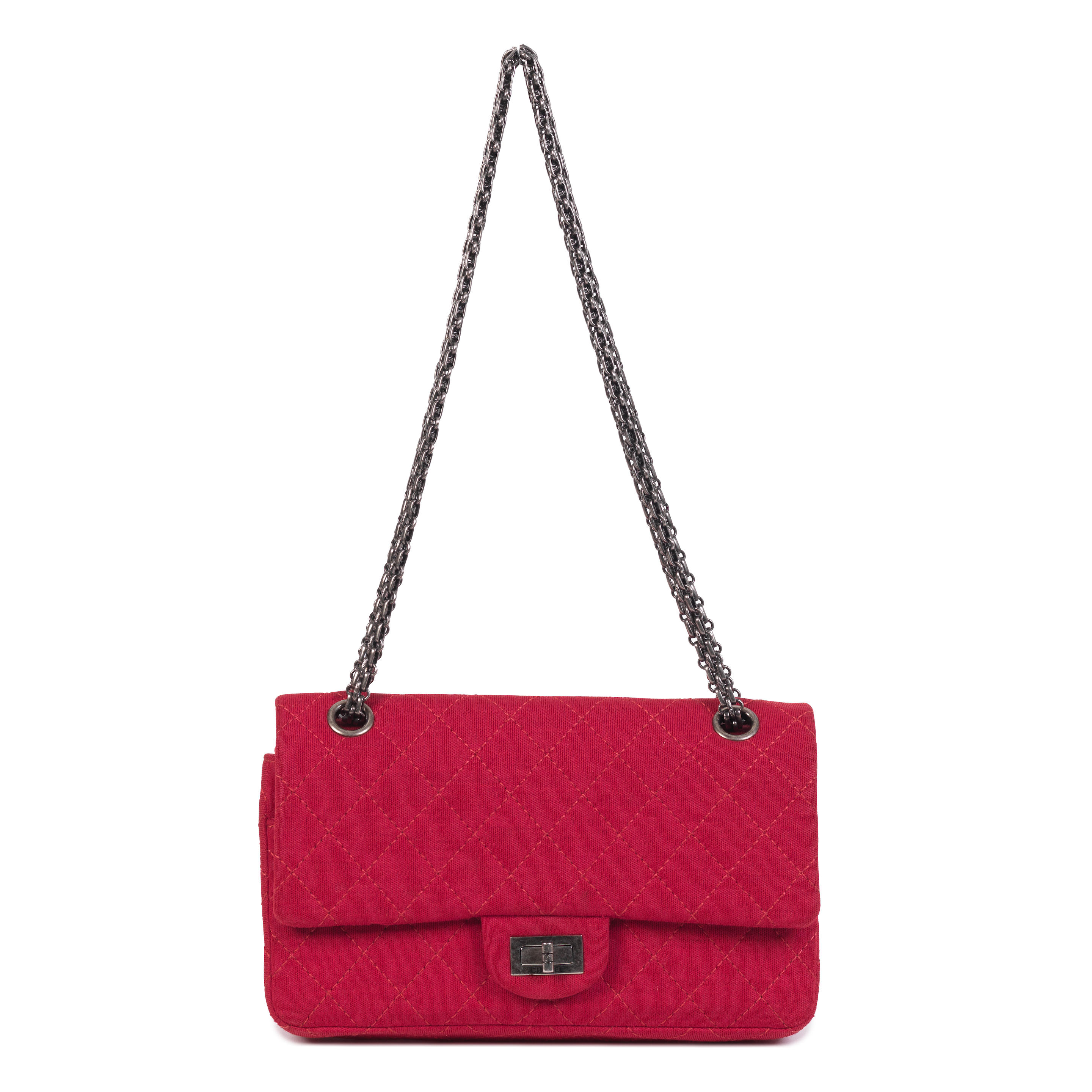 Appraisal: KARL LAGERFELD FOR CHANEL A RED JERSEY REISSUE SMALL FLAP