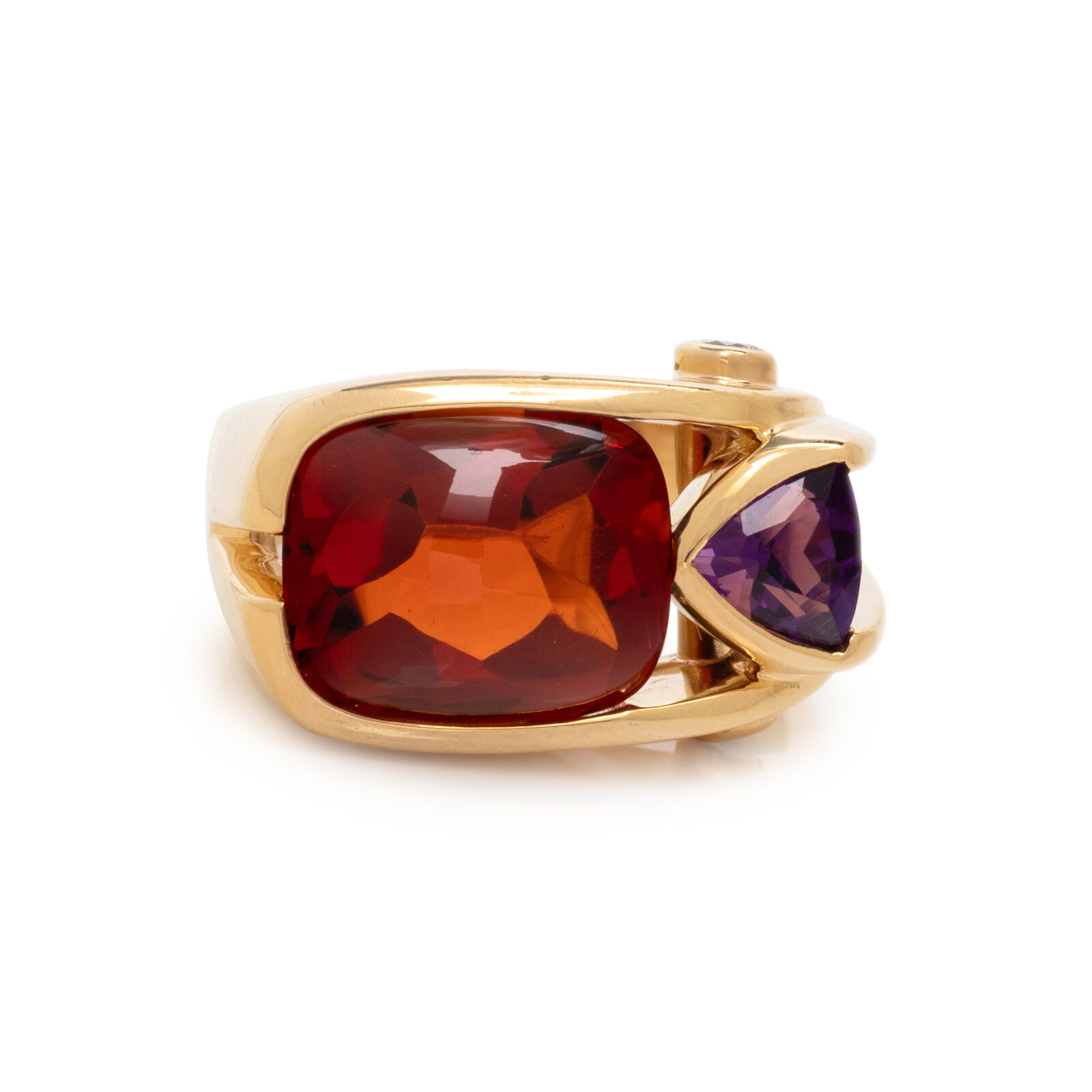 Appraisal: YELLOW GOLD CITRINE AMETHYST AND DIAMOND RING Cushion shaped cabochon