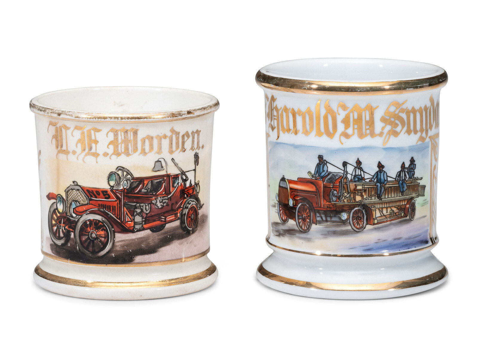 Appraisal: Two Firemen's Porcelain Occupational Shaving Mugs Late th Early th