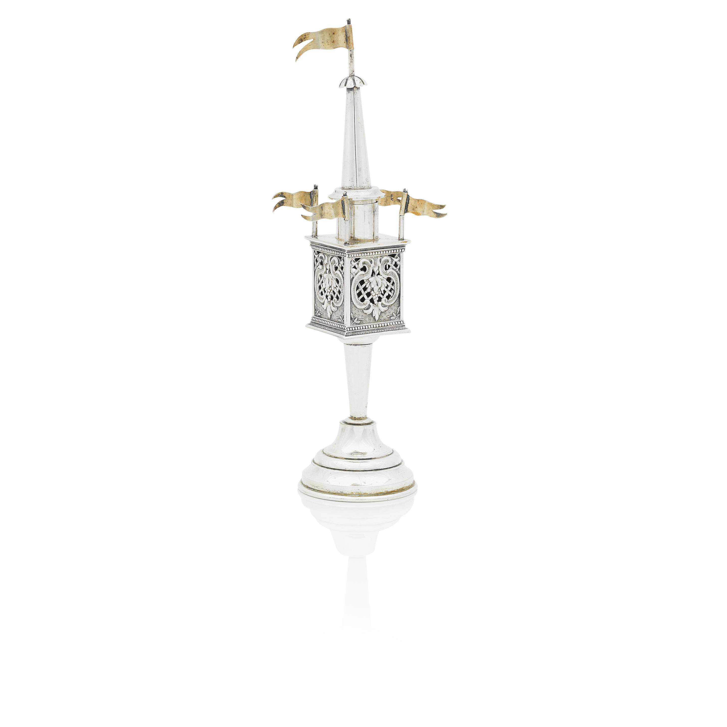 Appraisal: A GERMAN SILVER BESAMIM SPICE TOWER Circa standard mark On