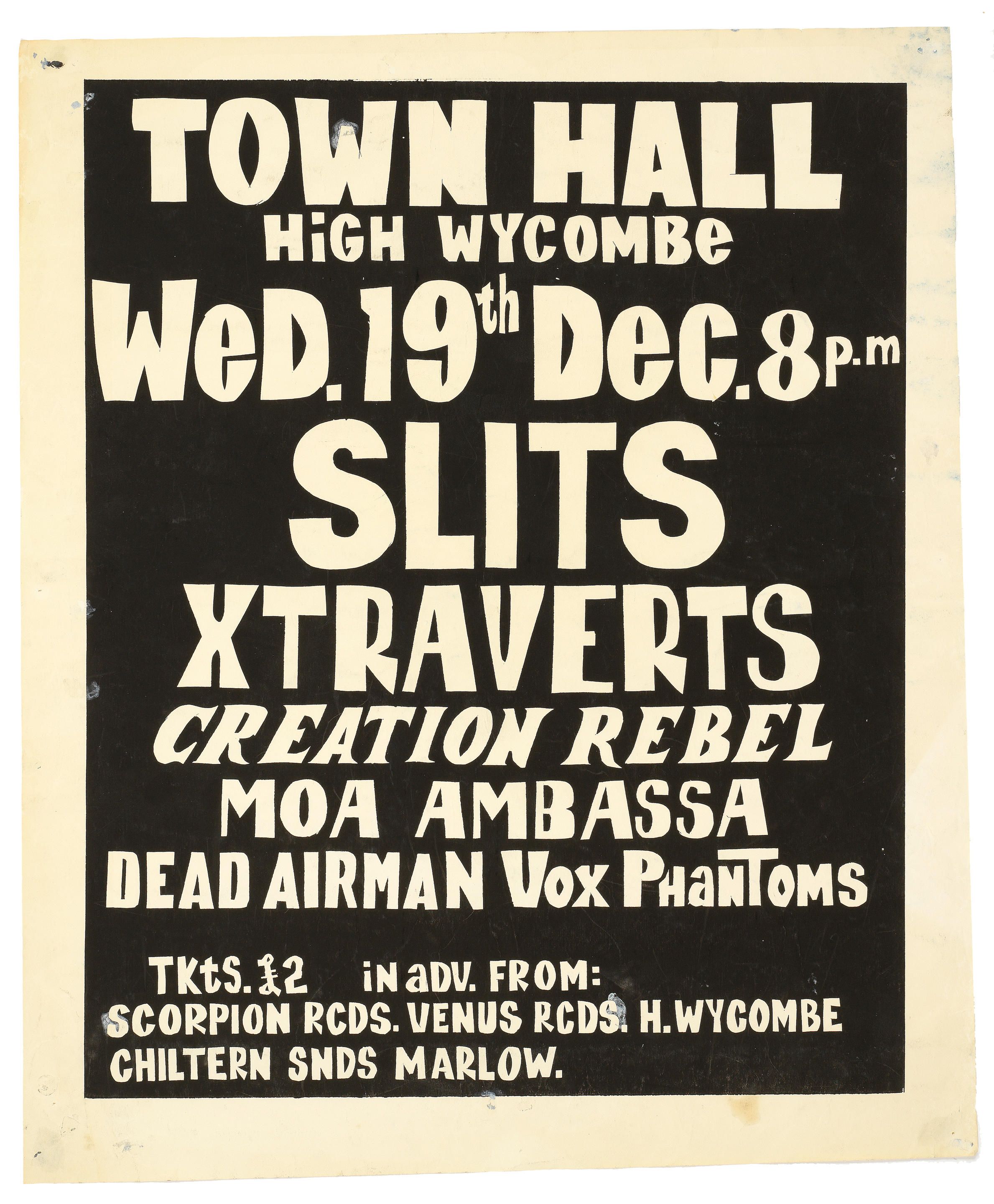 Appraisal: THE SLITS A HIGH WYCOMBE TOWN HALL CONCERT POSTER SETLIST