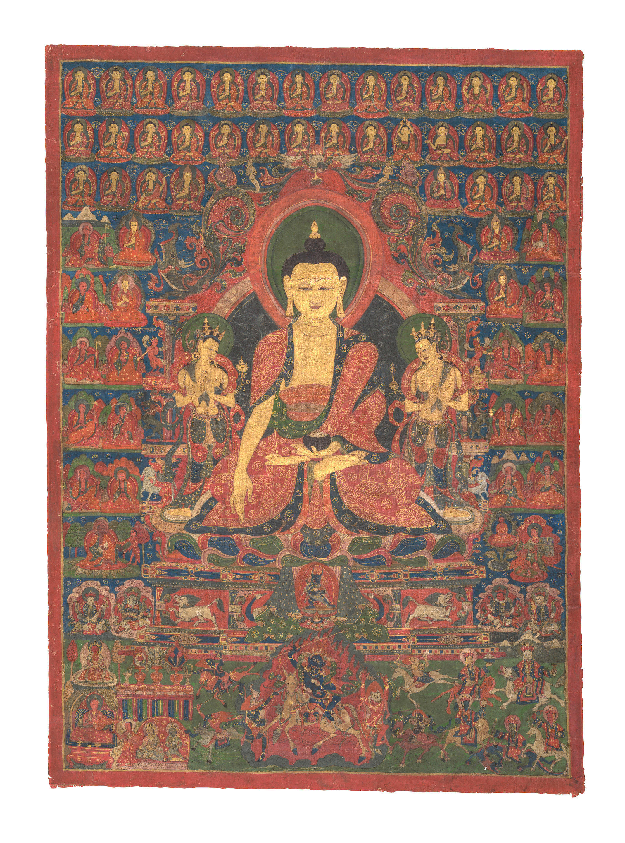 Appraisal: A THANGKA OF SHAKYAMUNI BUDDHA WITH THIRTY-FIVE CONFESSION BUDDHAS WESTERN