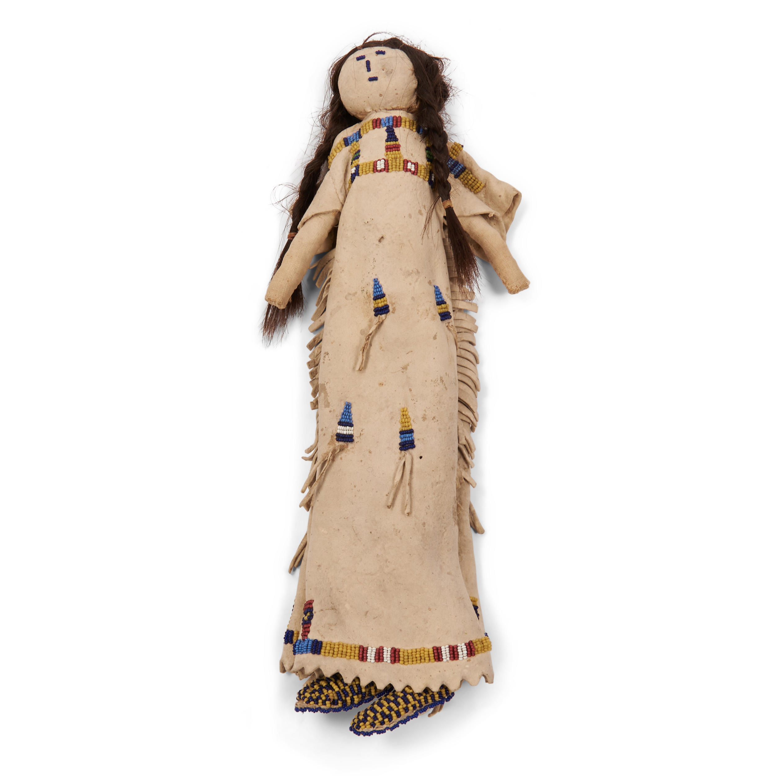 Appraisal: A PLAINS BEADED HIDE DOLL The doll wearing a full