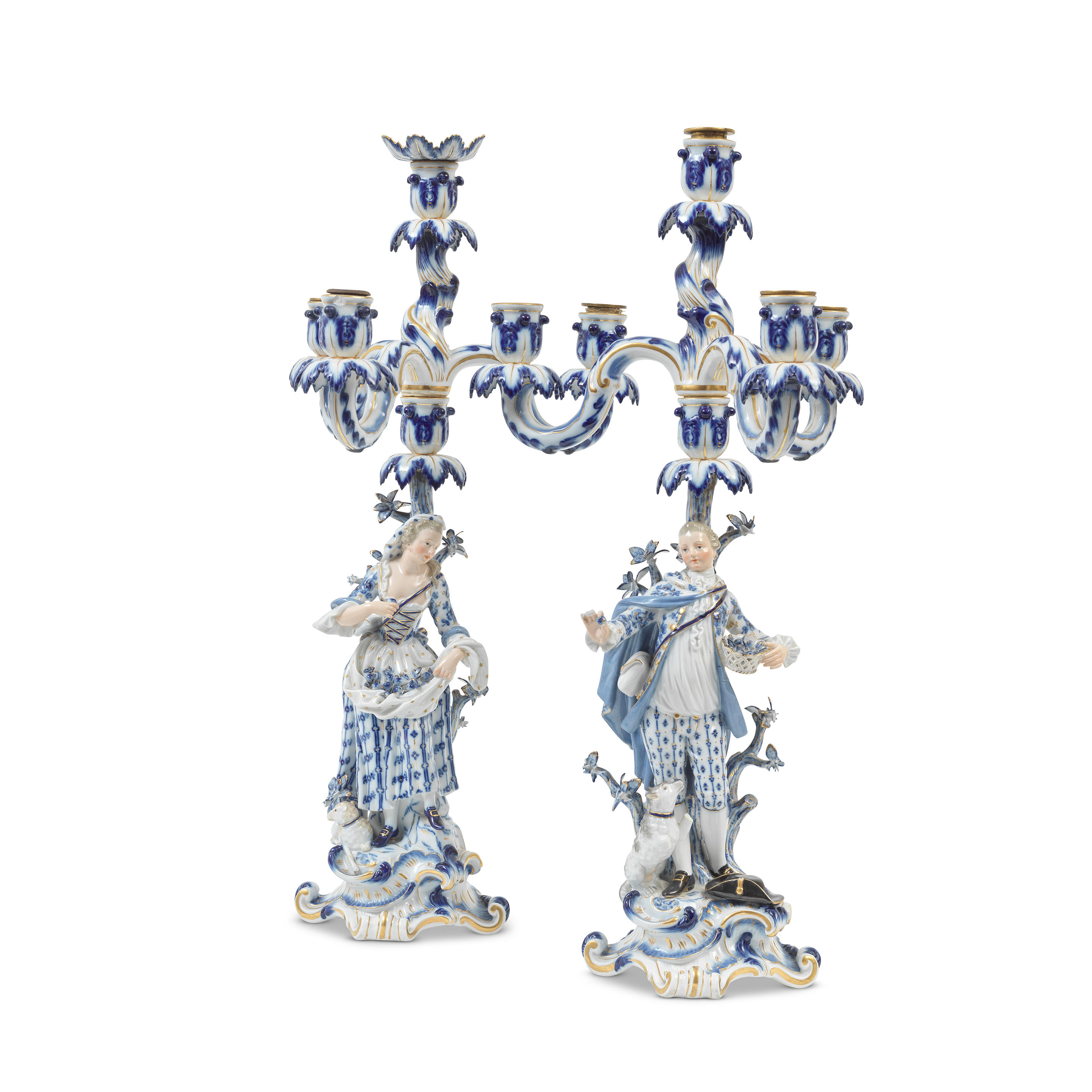 Appraisal: A PAIR OF LATE TH CENTURY MEISSEN FIGURAL THREE LIGHT