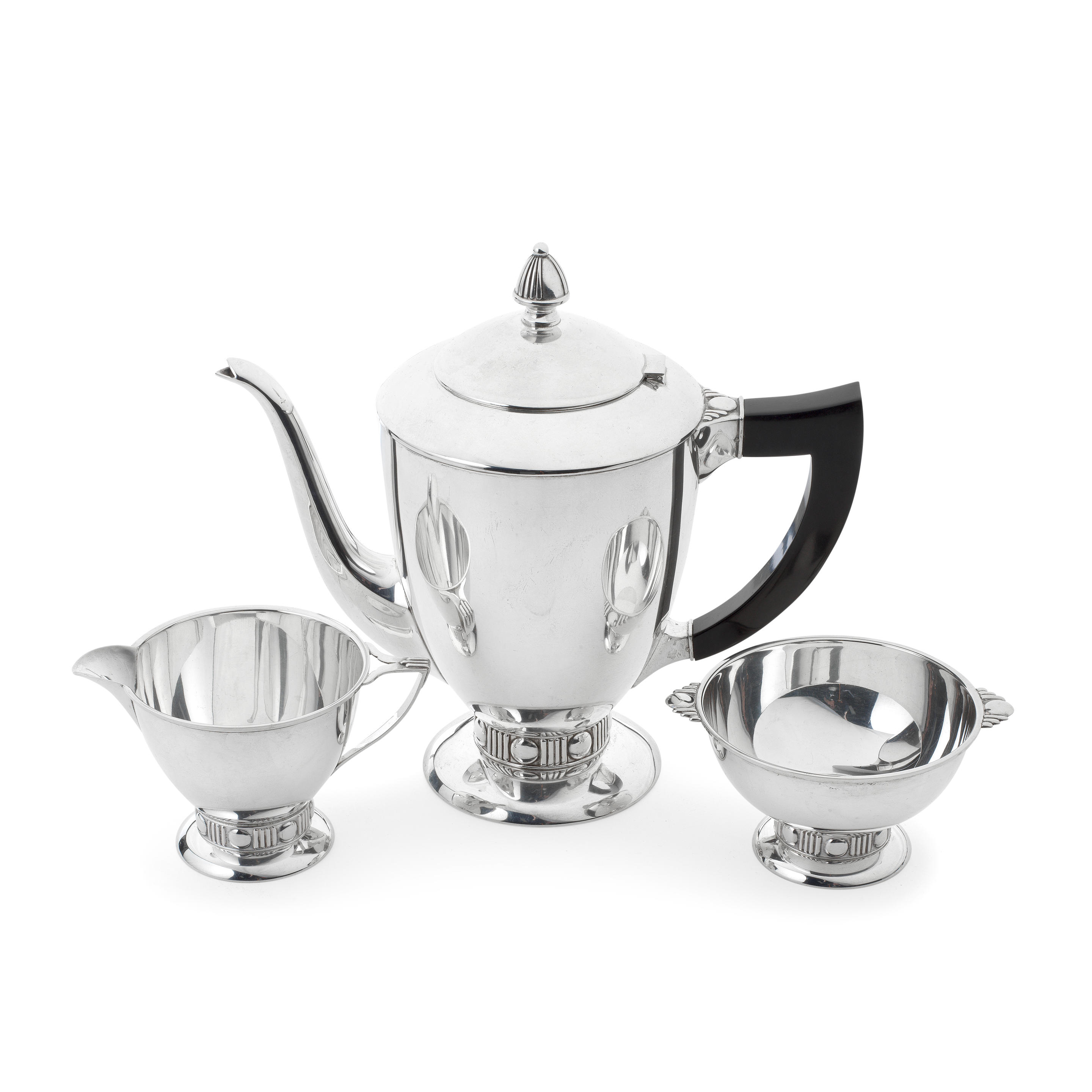 Appraisal: AN AMERICAN SILVER THREE-PIECE 'FLANDERS' PATTERN TEA SERVICE Muerck-Carey Co