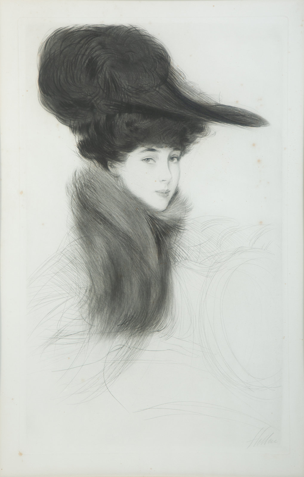 Appraisal: Paul Cesar Helleu French - Elegant Lady in a Plumed