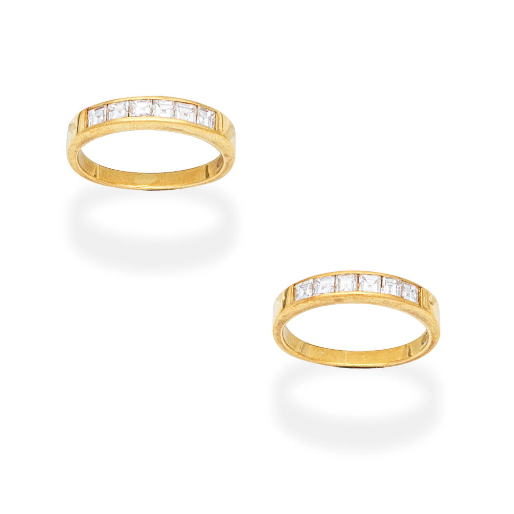 Appraisal: TWO DIAMOND-SET RINGS Each set to the front with square