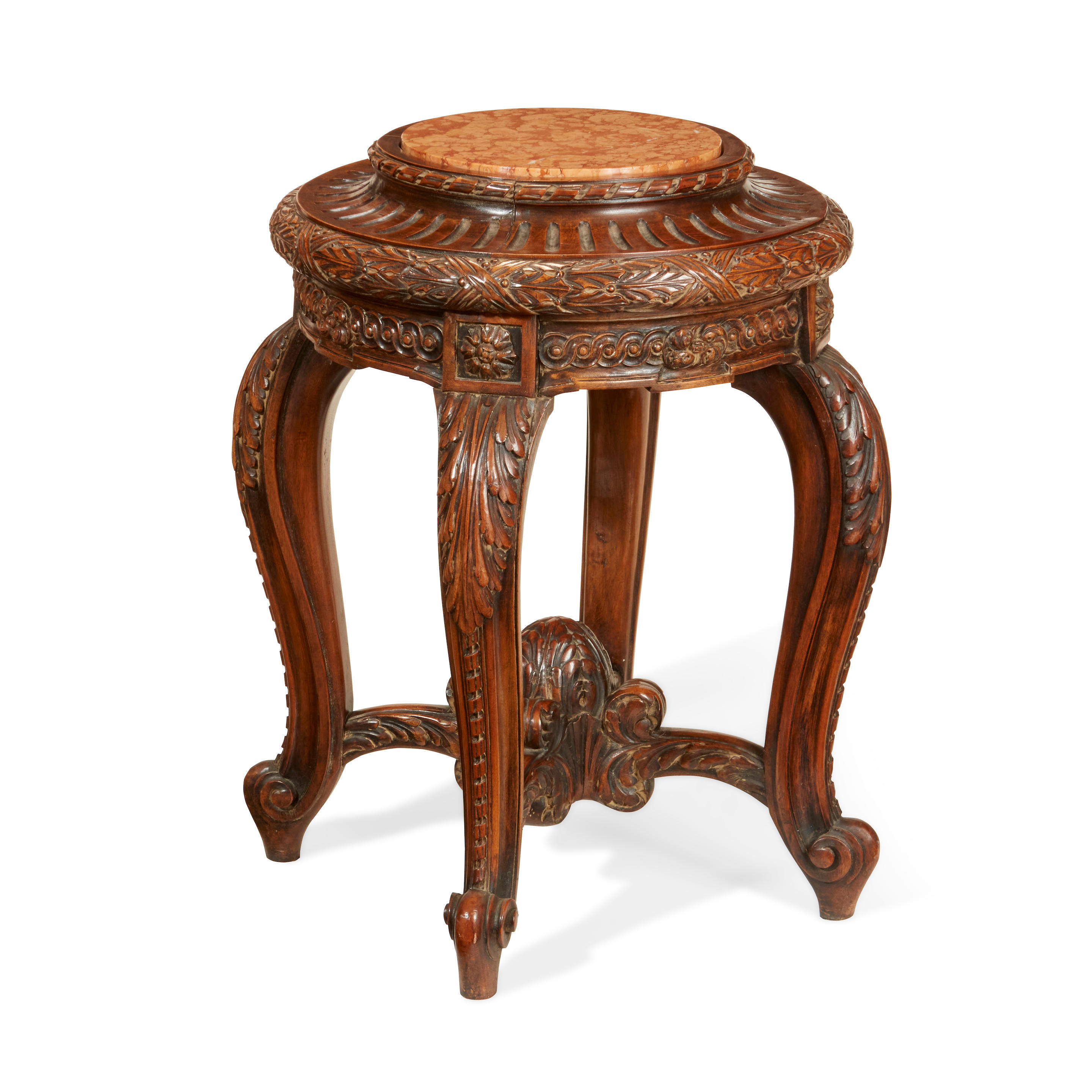 Appraisal: A NEOCLASSIC STYLE MARBLE INSET WALNUT PLANT STAND th century