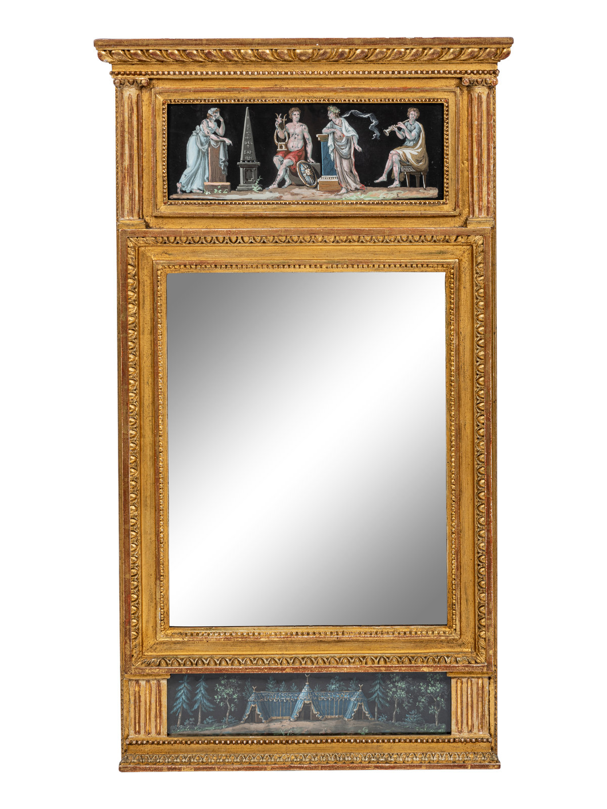 Appraisal: A North European Neoclassical Gouache Panel Inset Giltwood Mirror Circa