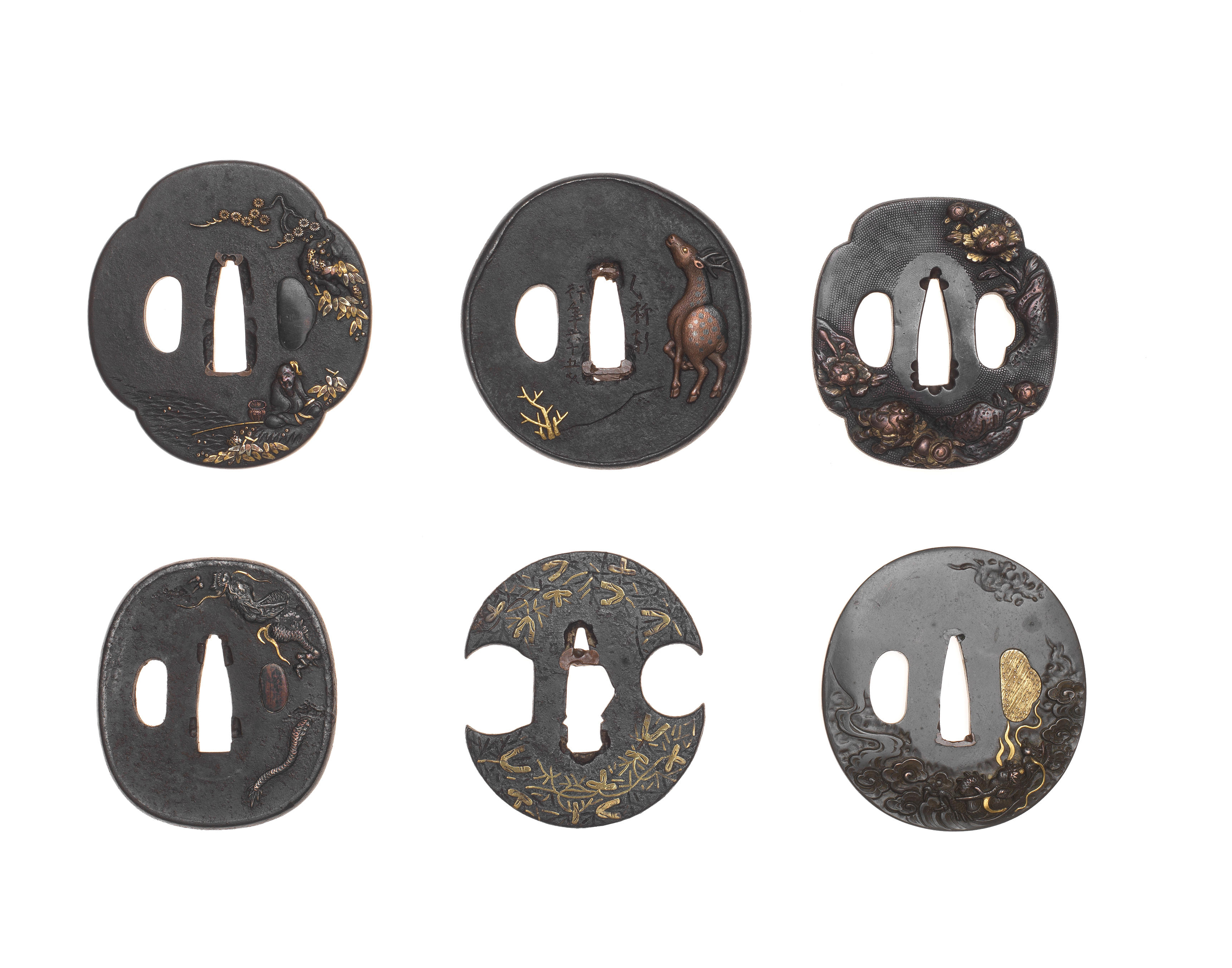 Appraisal: SIX TSUBA SWORD GUARDS Edo period - th to th