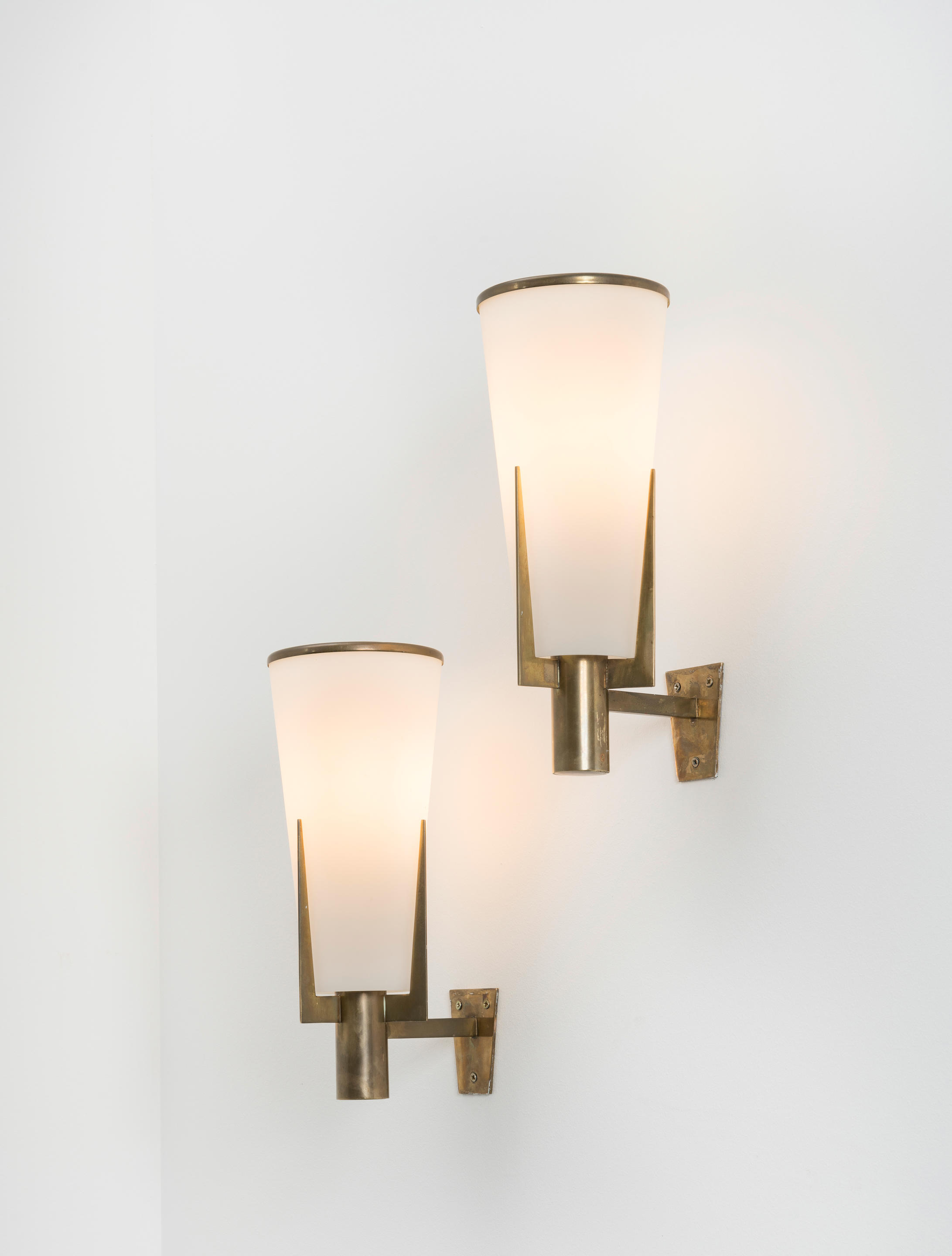 Appraisal: STILNOVO Pair of wall lights model no s Glass brass