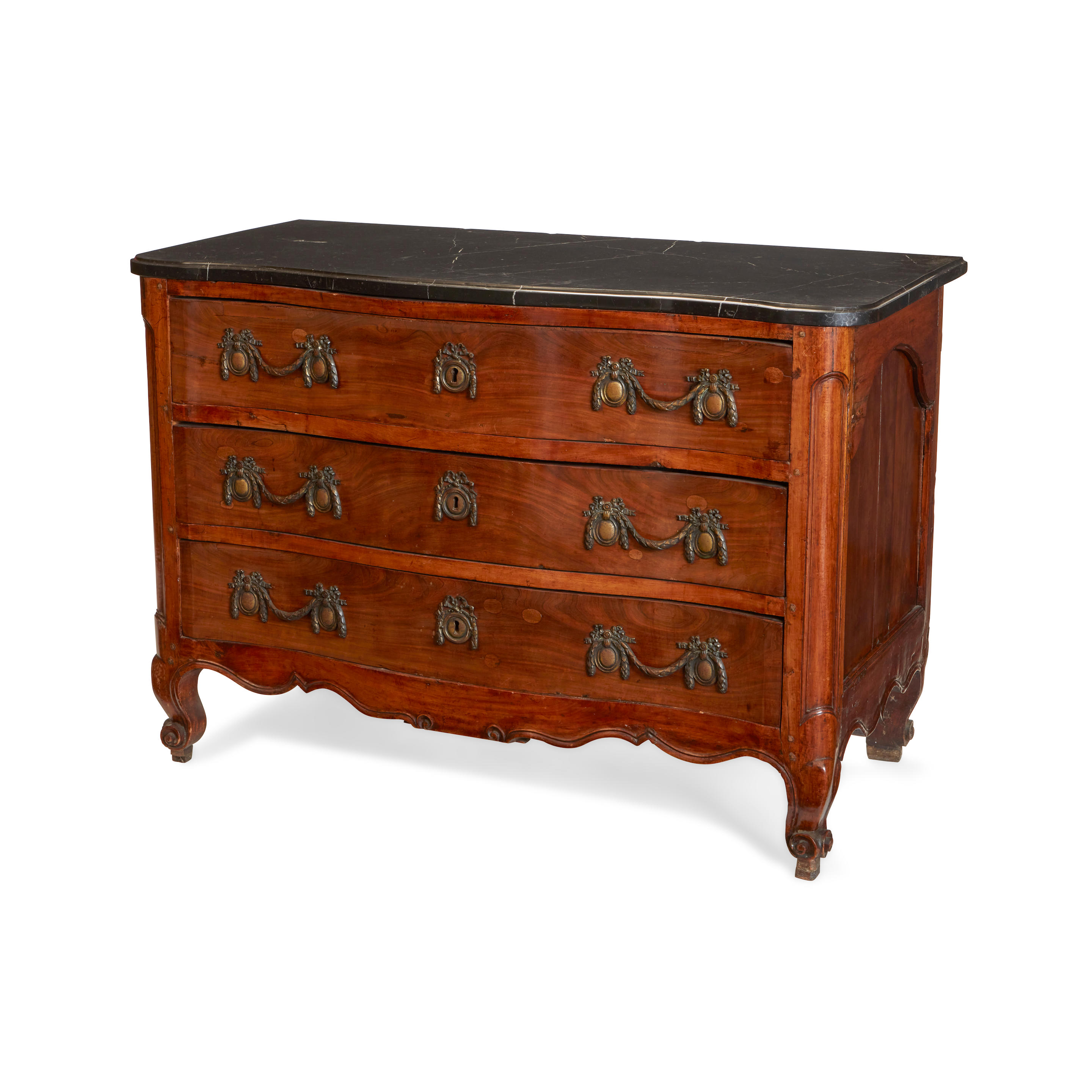 Appraisal: A FRENCH MARBLE TOP WALNUT COMMODE Mid- th century height