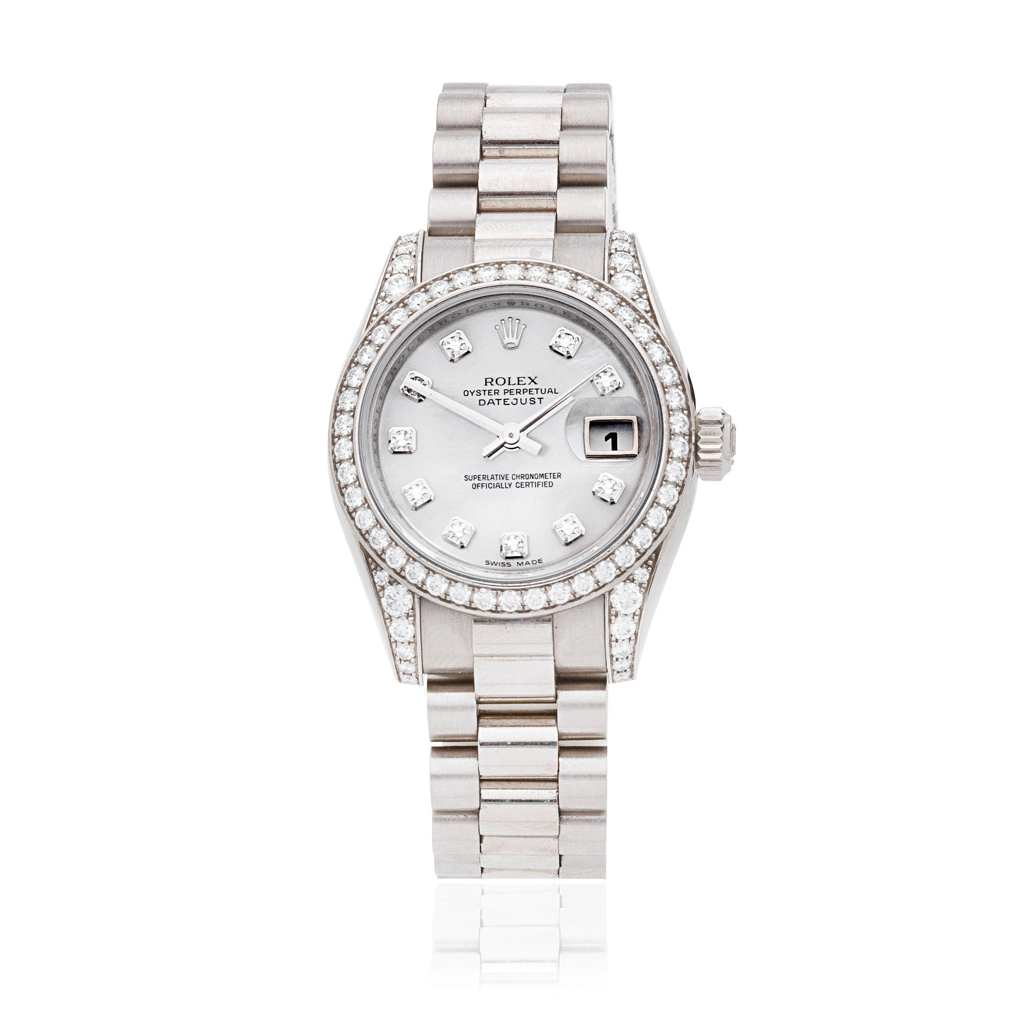 Appraisal: ROLEX A LADY'S K WHITE GOLD DIAMOND SET AUTOMATIC CALENDAR