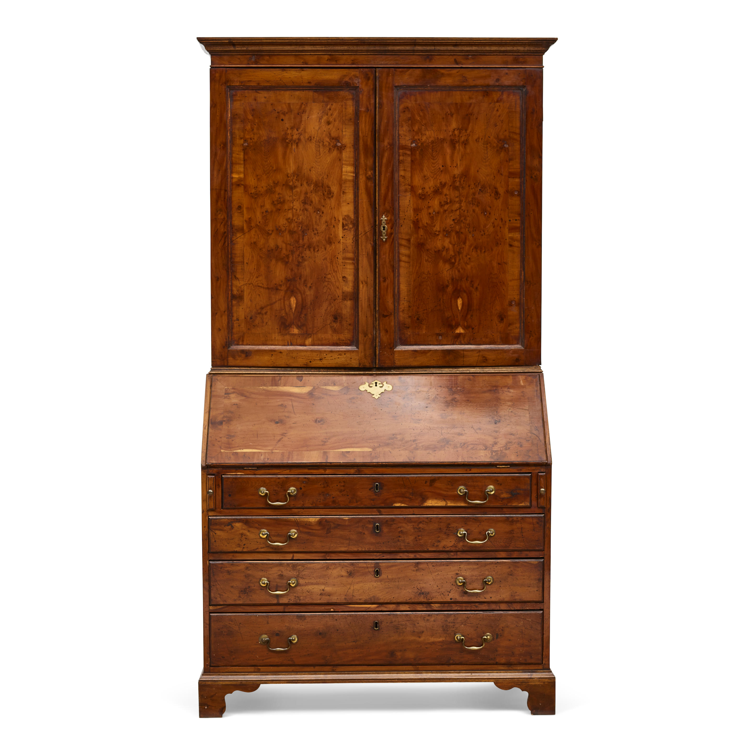 Appraisal: A GEORGE III YEWOOD BUREAU BOOKCASE th century height in