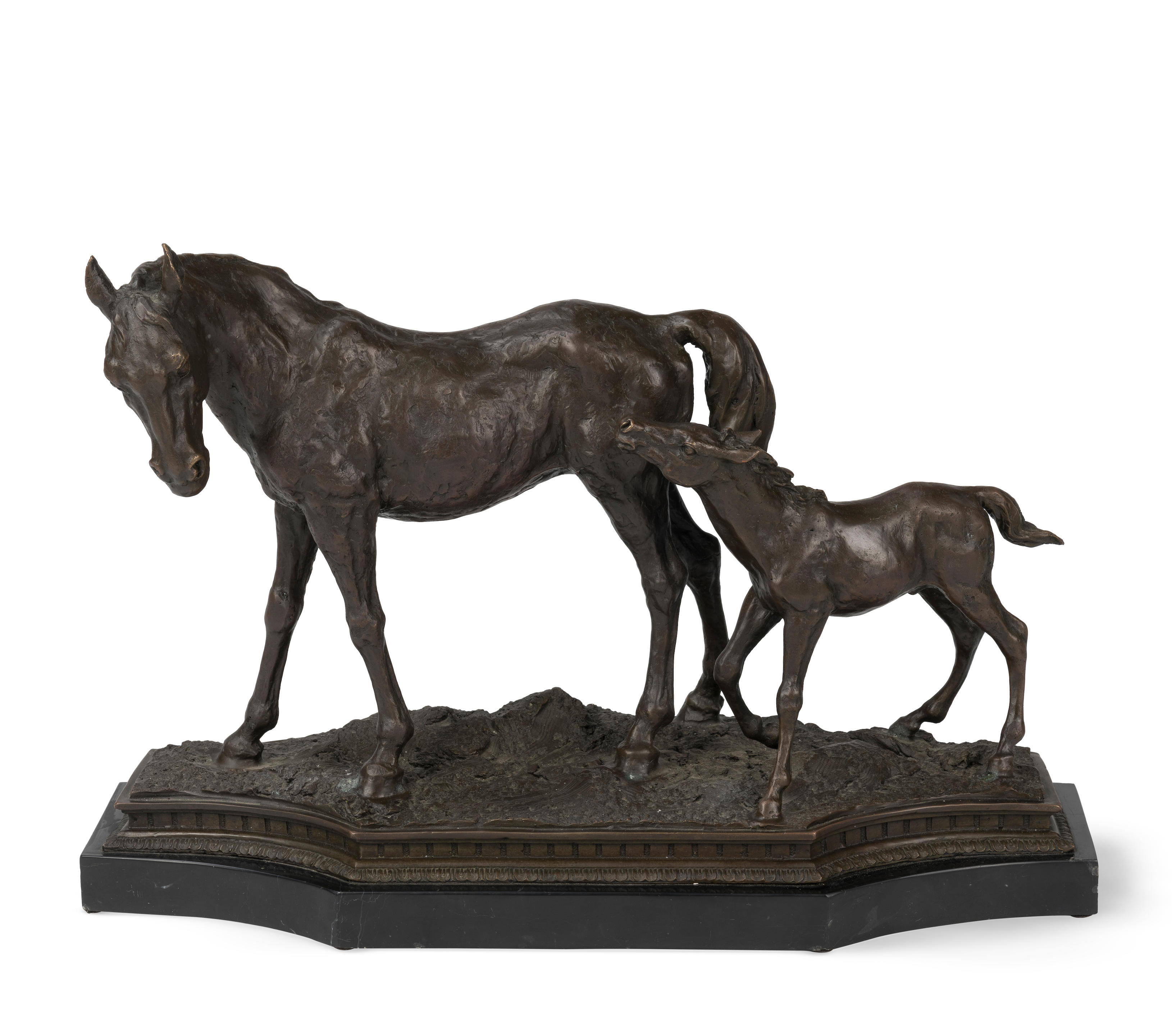 Appraisal: A LARGE PATINATED BRONZE MODEL OF A MARE AND FOAL