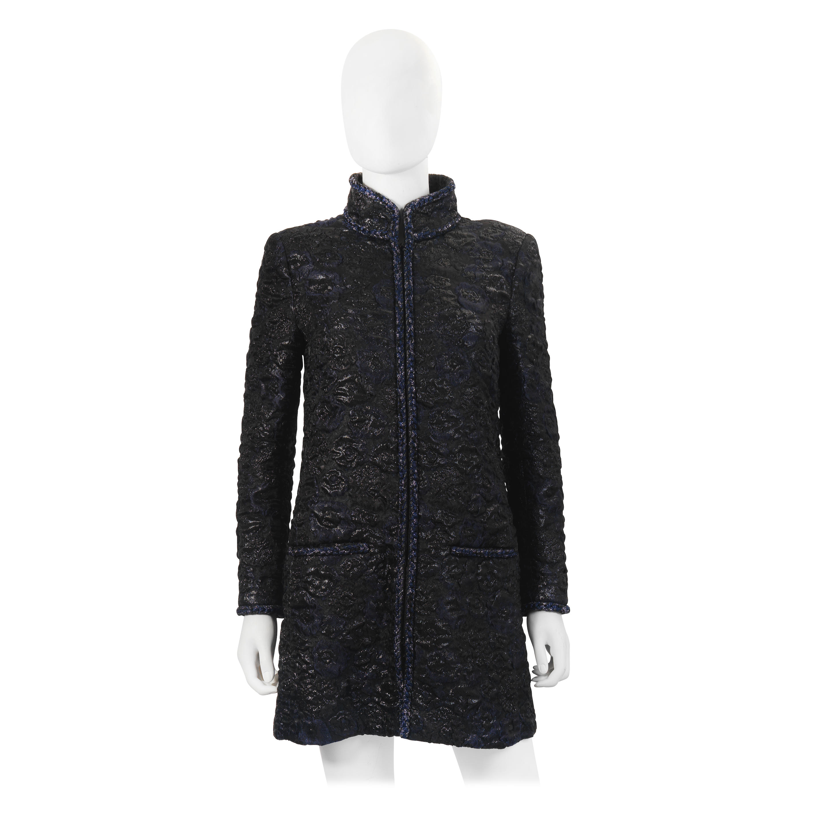 Appraisal: KARL LAGERFELD FOR CHANEL A BLACK AND NAVY CAMELLIA CLOQU