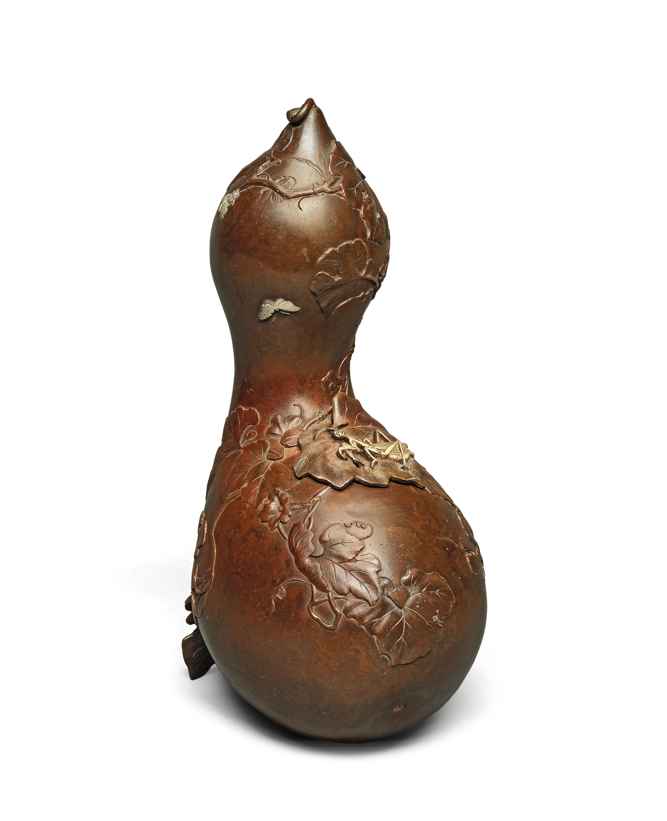 Appraisal: AN INLAID BRONZE DOUBLE-GOURD VASE Meiji - or Taisho -