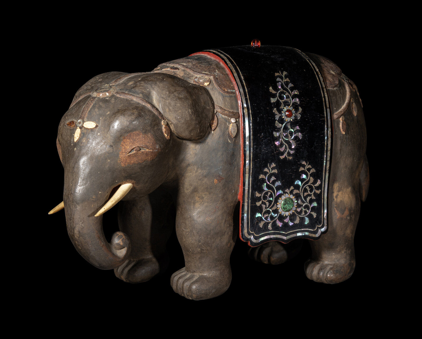 Appraisal: A Japanese Mother-of-Pearl Inlaid Lacquered Wood Okimono of an Elephant