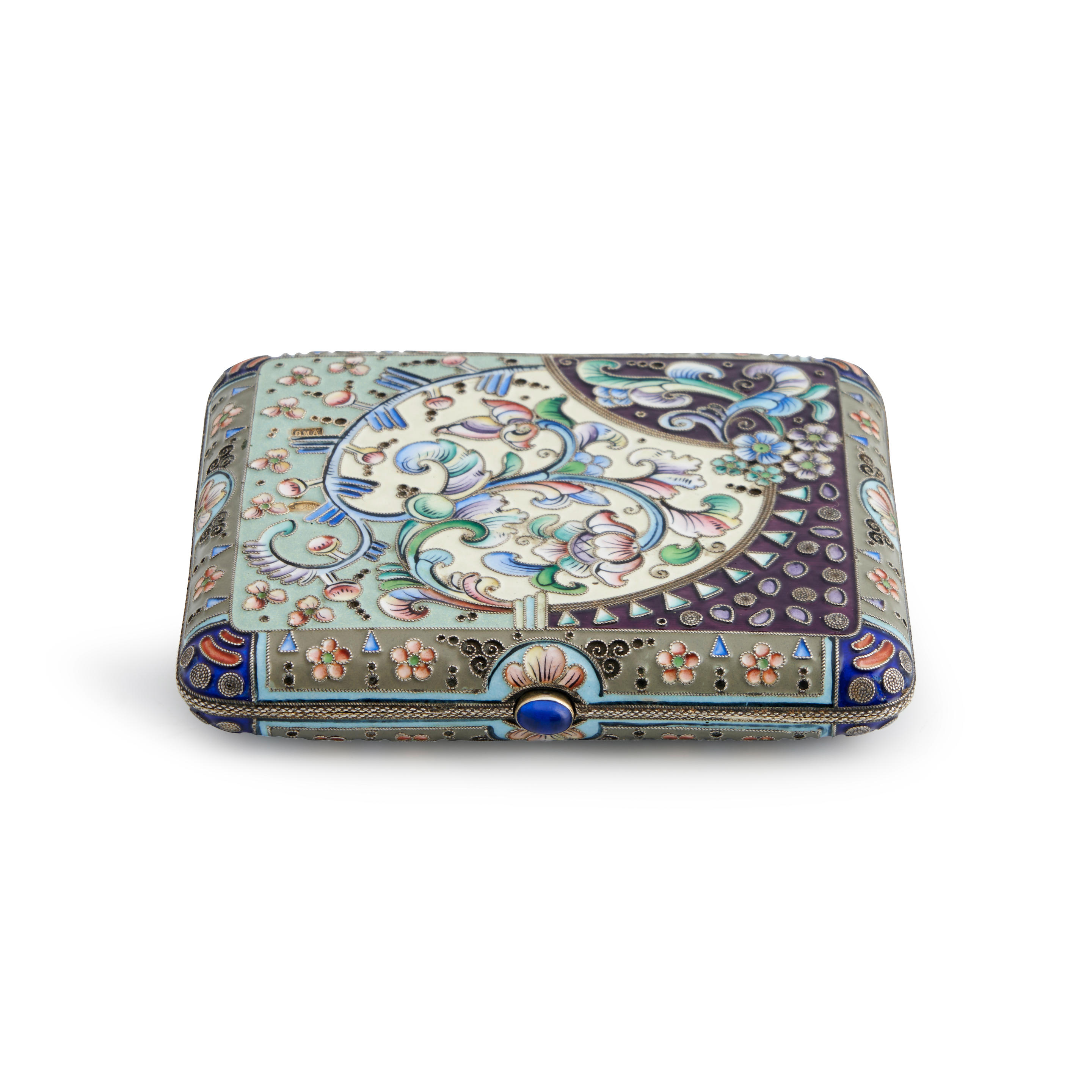 Appraisal: RUSSIAN SILVER AND CLOISONNE ENAMEL CIGARETTE CASE Moscow - th