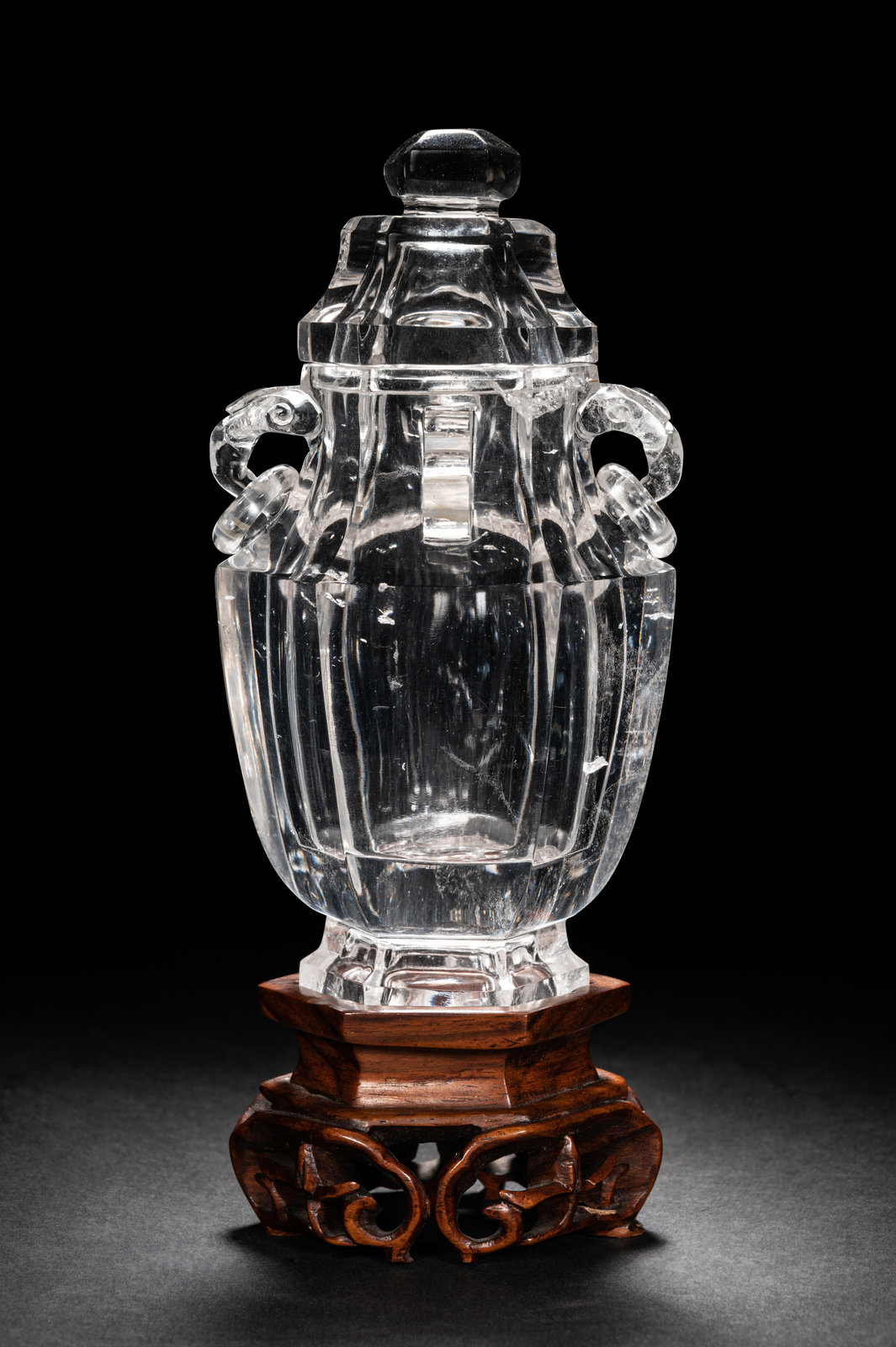 Appraisal: A Rock Crystal Hexagonal Vase and Cover TH CENTURY the