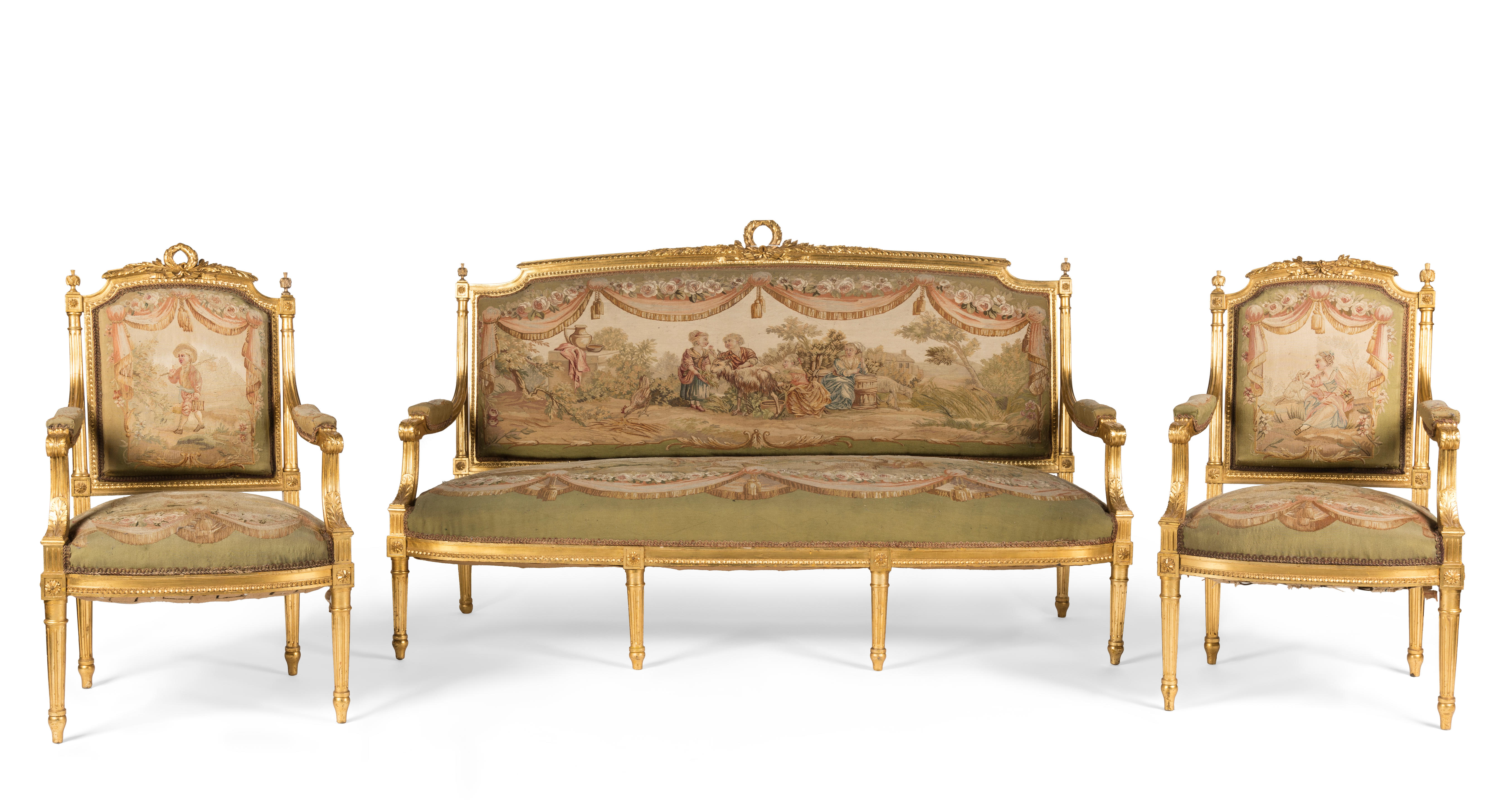 Appraisal: A FRENCH GILTWOOD SALON SUITE IN THE LOUIS XVI STYLE