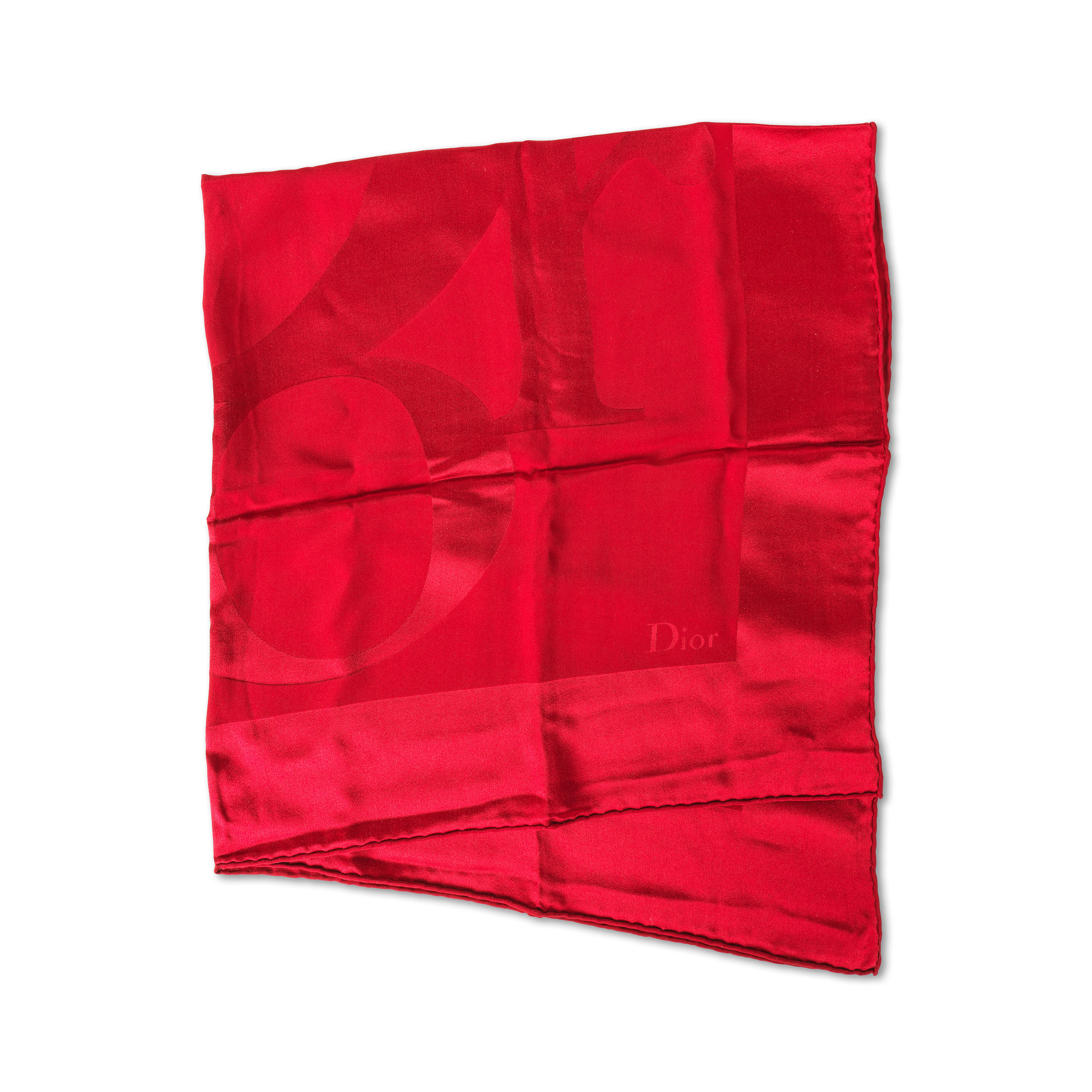 Appraisal: CHRISTIAN DIOR FOULARD CARR EN SOIE Satin e rouge au