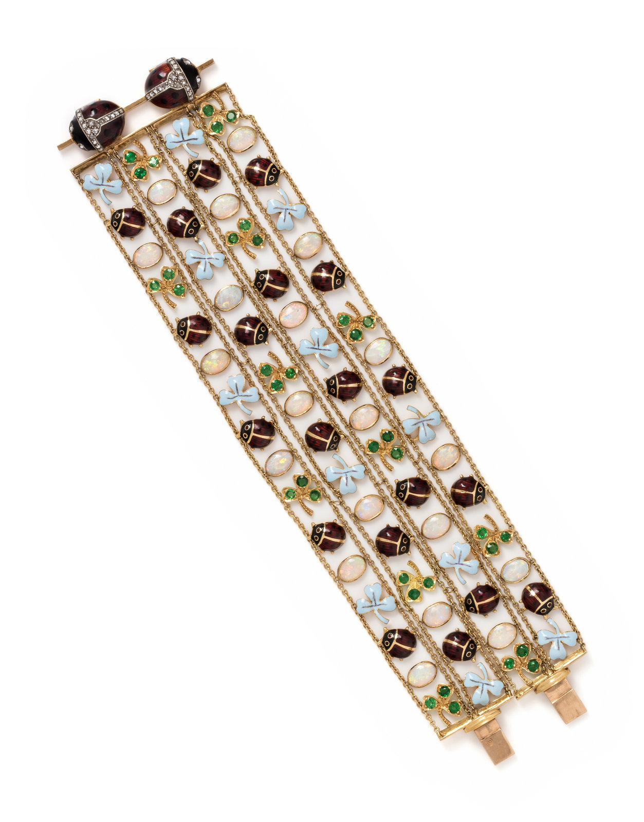 Appraisal: EVELYN CLOTHIER YELLOW GOLD ENAMEL GEMSTONE AND DIAMOND BRACELET Consisting