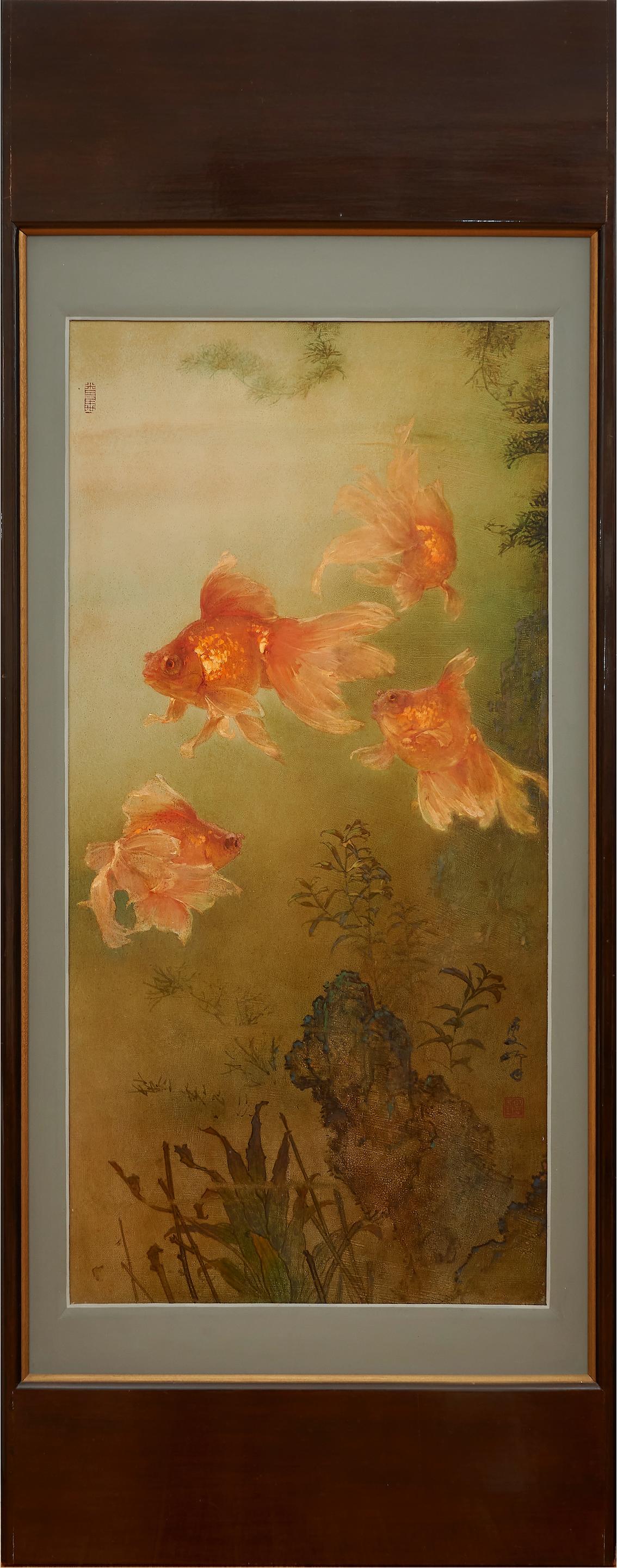 Appraisal: LEE MAN FONG INDONESIAN - Goldfish Oil on board framed