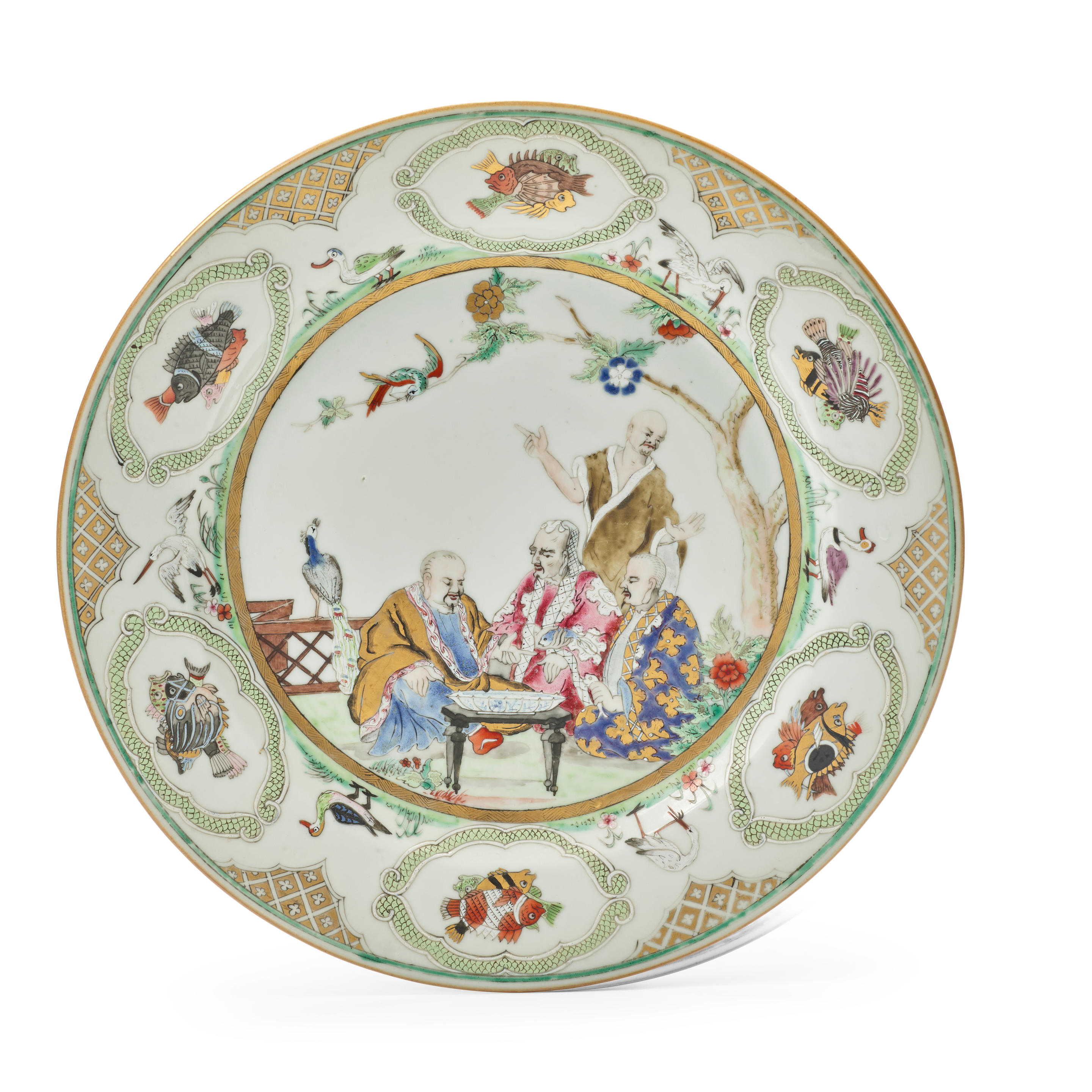 Appraisal: A FAMILLE ROSE 'DOCTOR'S VISIT' PLATE AFTER A DESIGN BY