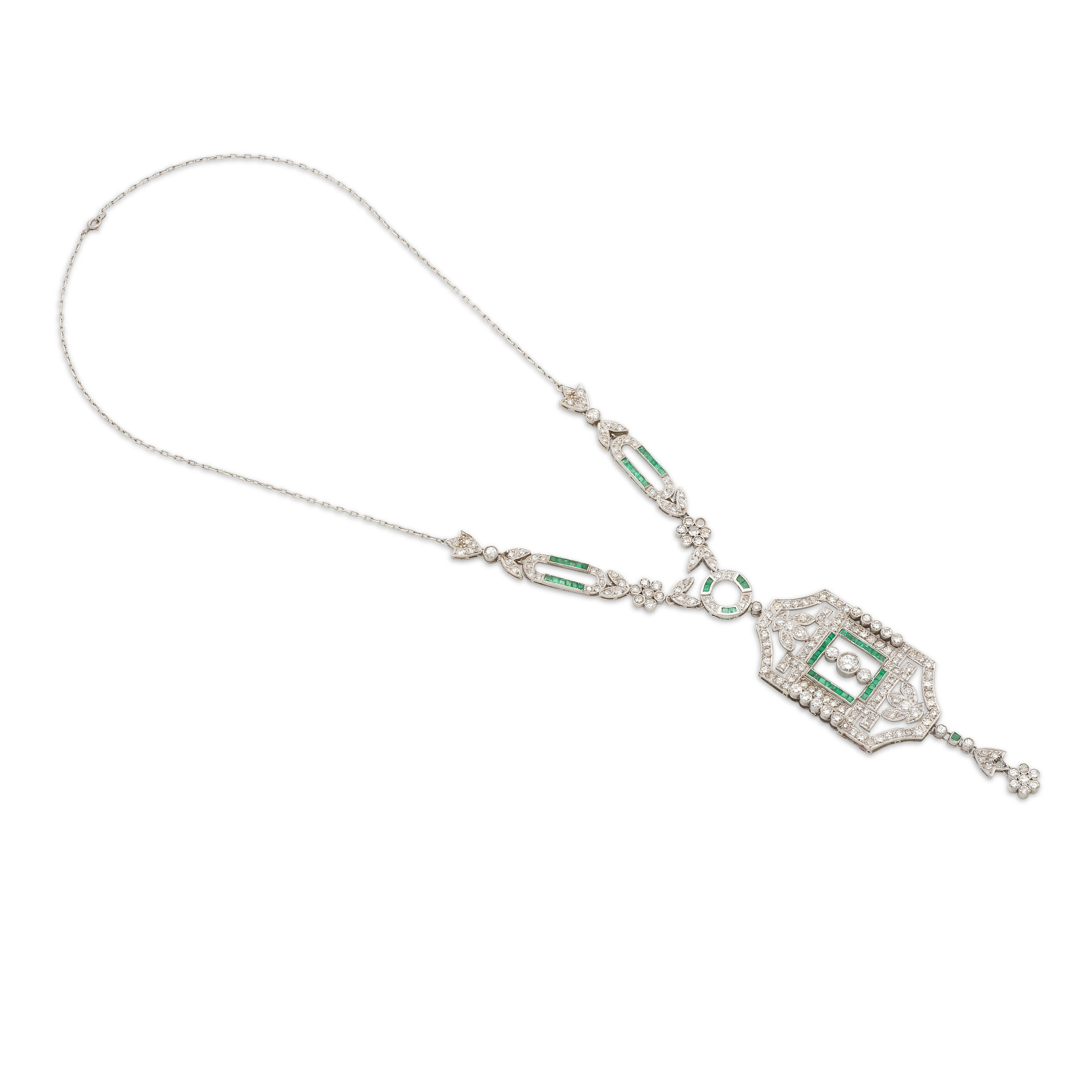 Appraisal: EMERALD AND DIAMOND NECKLACE COLLIER EMERAUDES ET DIAMANTS French import