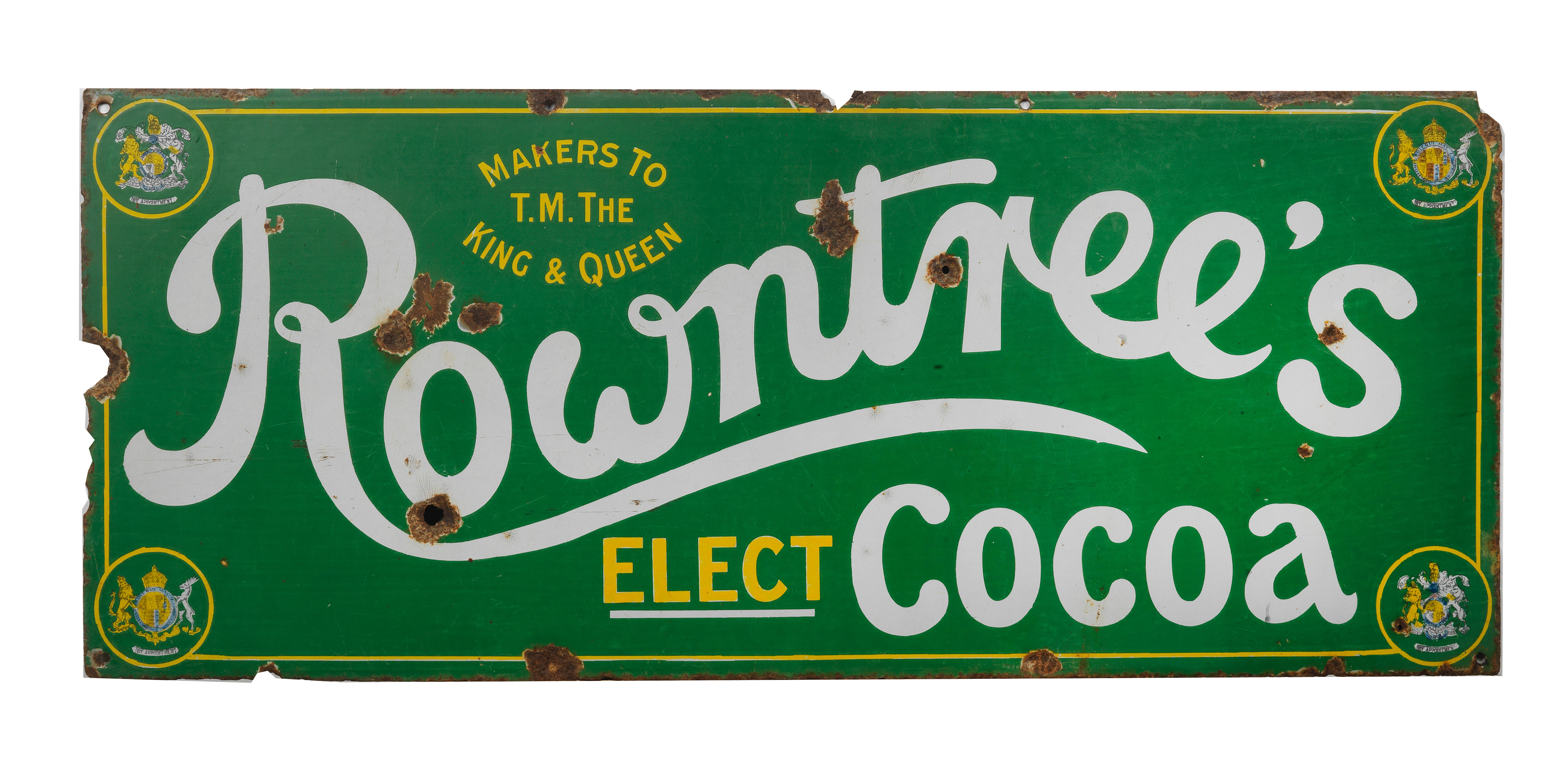 Appraisal: A ROWNTREE'S ELECT COCOA ENAMEL ADVERTISING SIGN CIRCA single-sided green